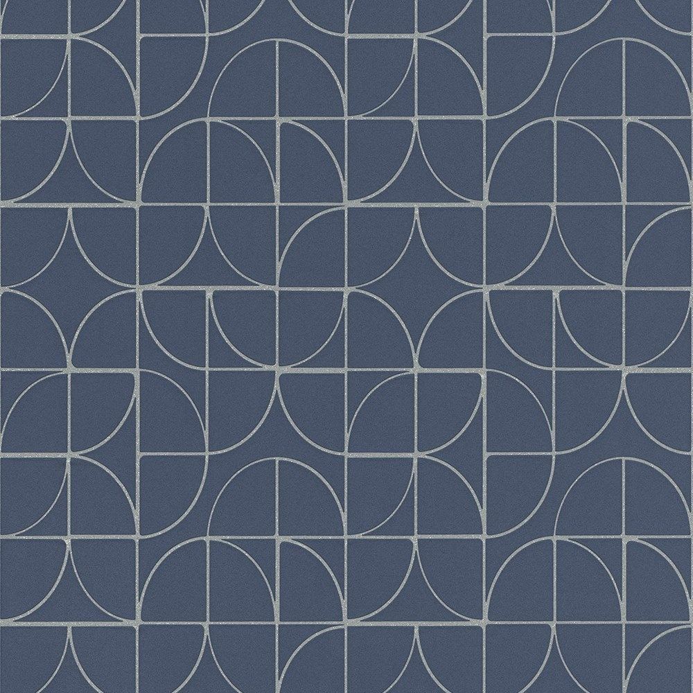 Rasch Symmetry Blue Silver Wallpaper