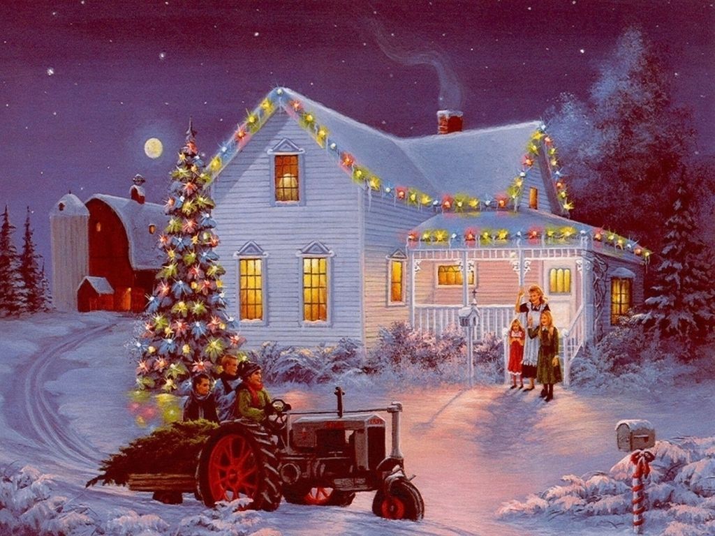 Christmas Wallpaper: Christmas wallpaper. Thomas kinkade christmas, Christmas scenes, Thomas kinkade