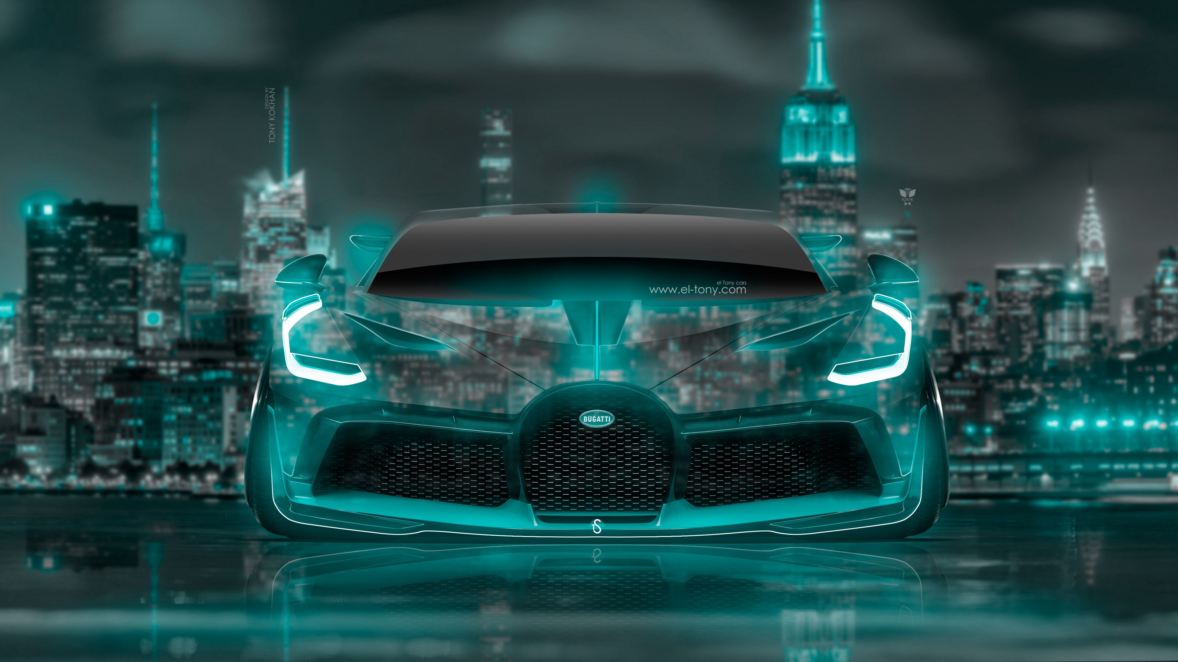 BUGATTI DIVO FRONT SUPER NEON CRYSTAL NEW YORK NIGHT CITY ART CAR 2018