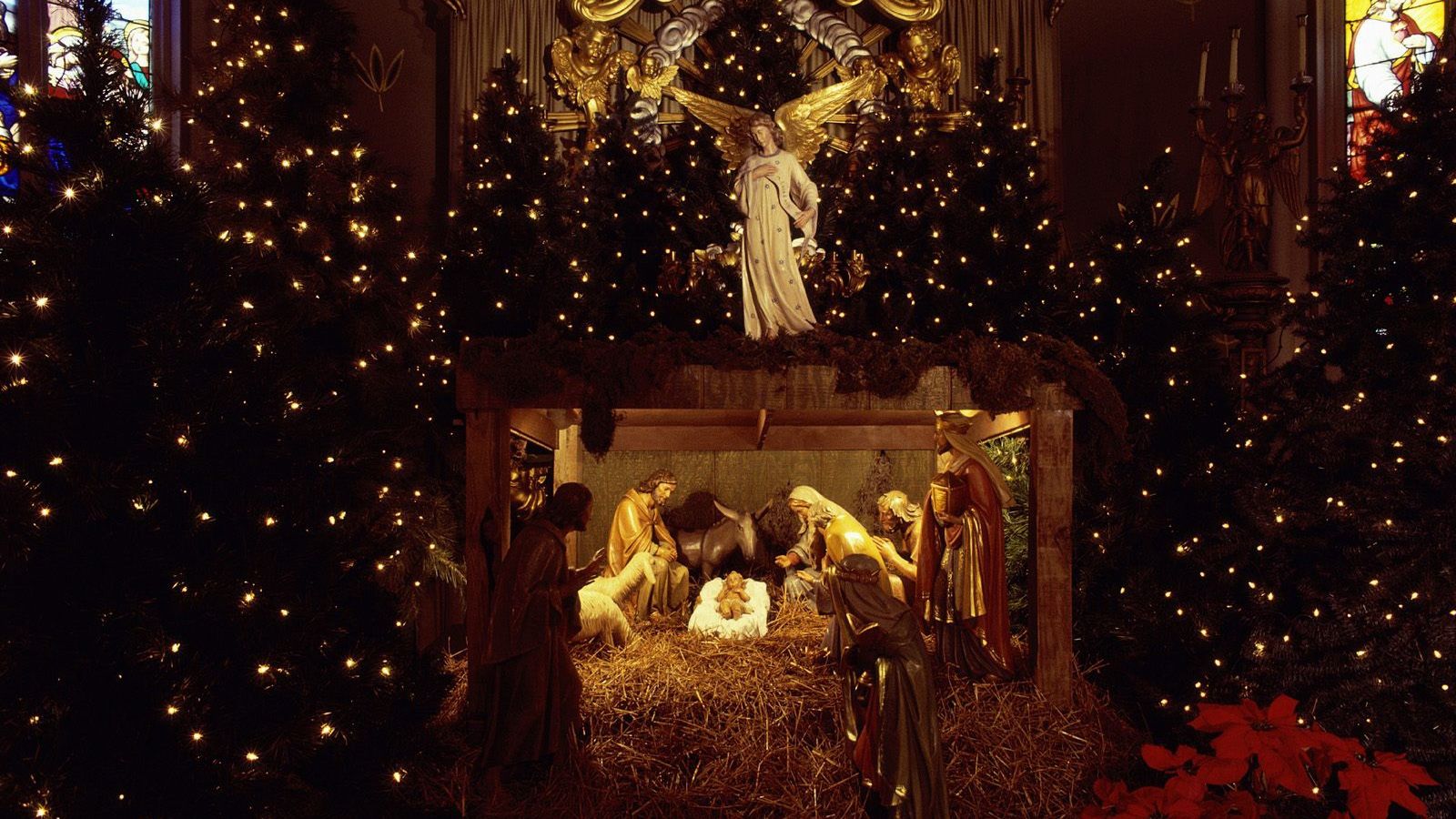 A scene of the birth of Christ / Christmas Desktop wallpaper 1600x900