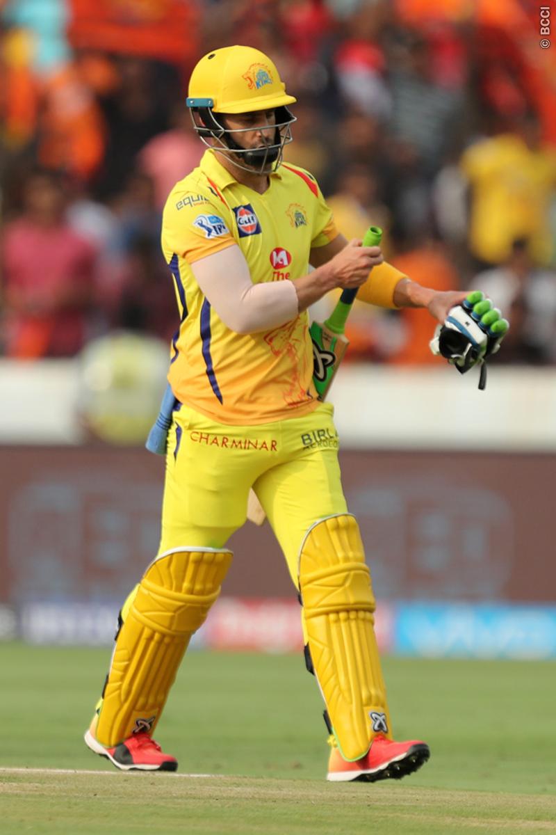 Faf Du Plessis of Chennai Super Kings walks back during match twenty of the Vivo Indian Premier League 2018 (IPL 2018) between the Sunrisers Hyderabad and the Chennai Super Kings held