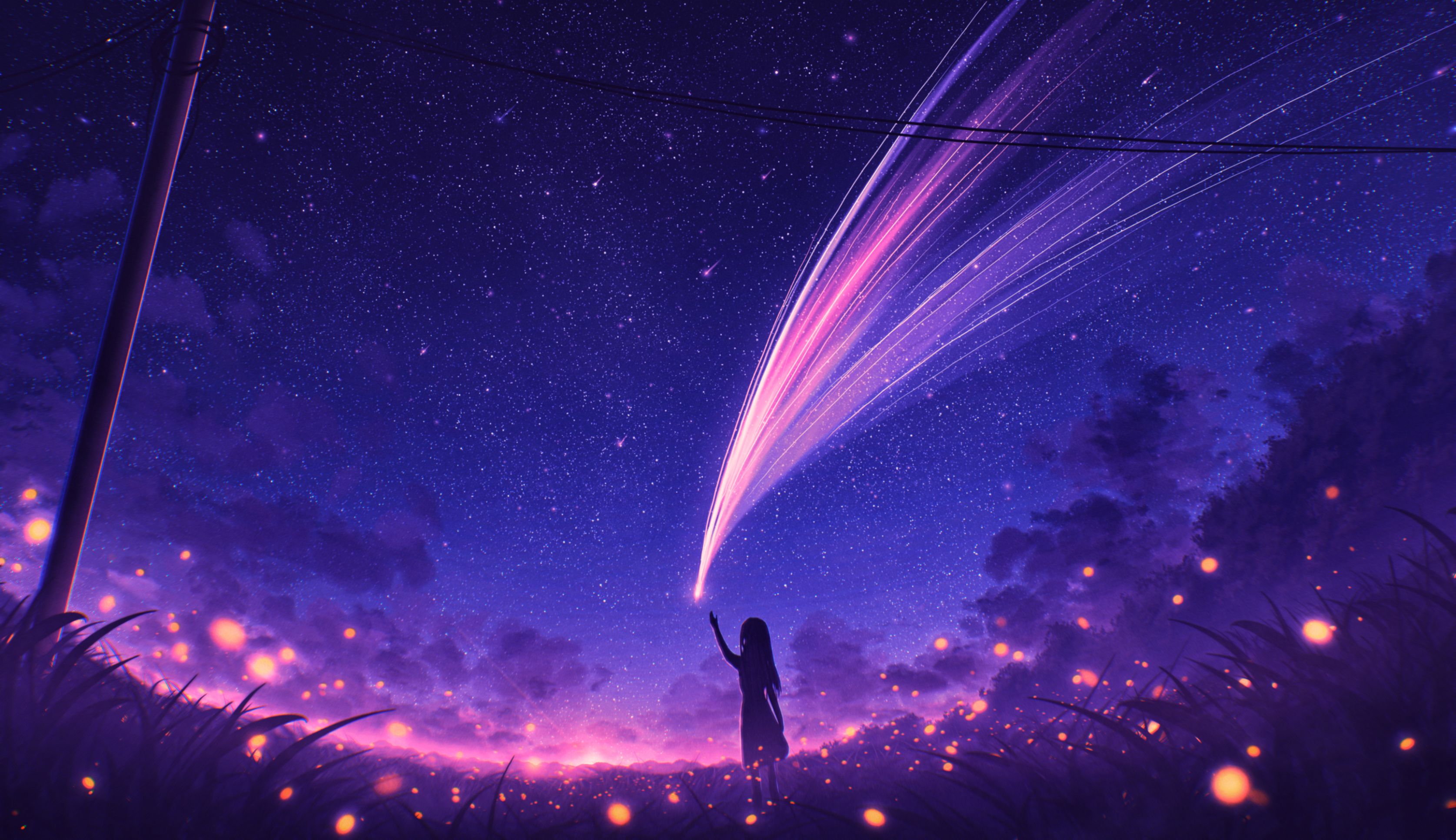 Anime Girl and Cool Starry Sky Wallpaper, HD Anime 4K Wallpaper, Image, Photo and Background