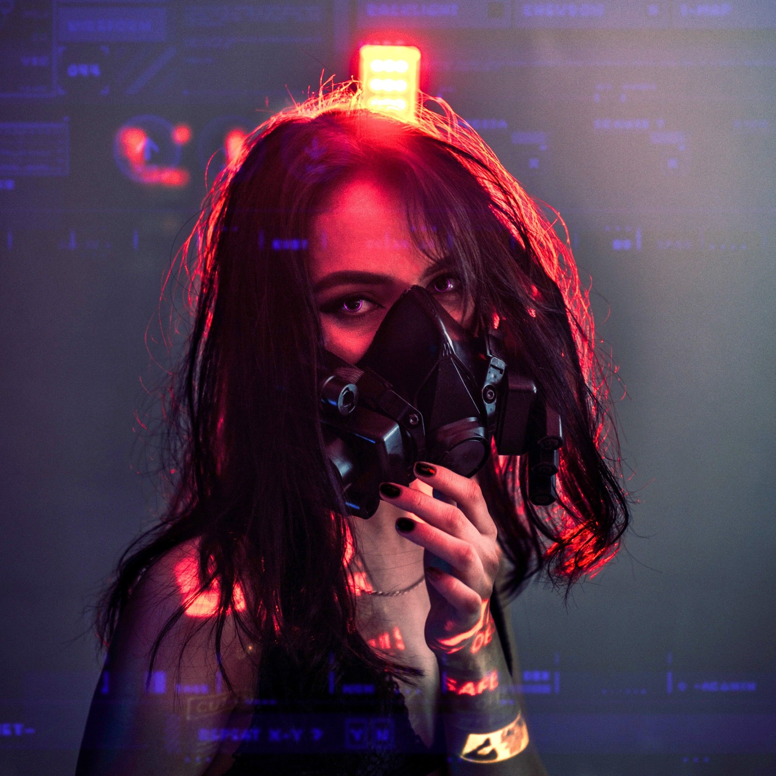 Sci Fi 4K Wallpaper, Cyberpunk Girl, Gas Mask, Teen Girl, People