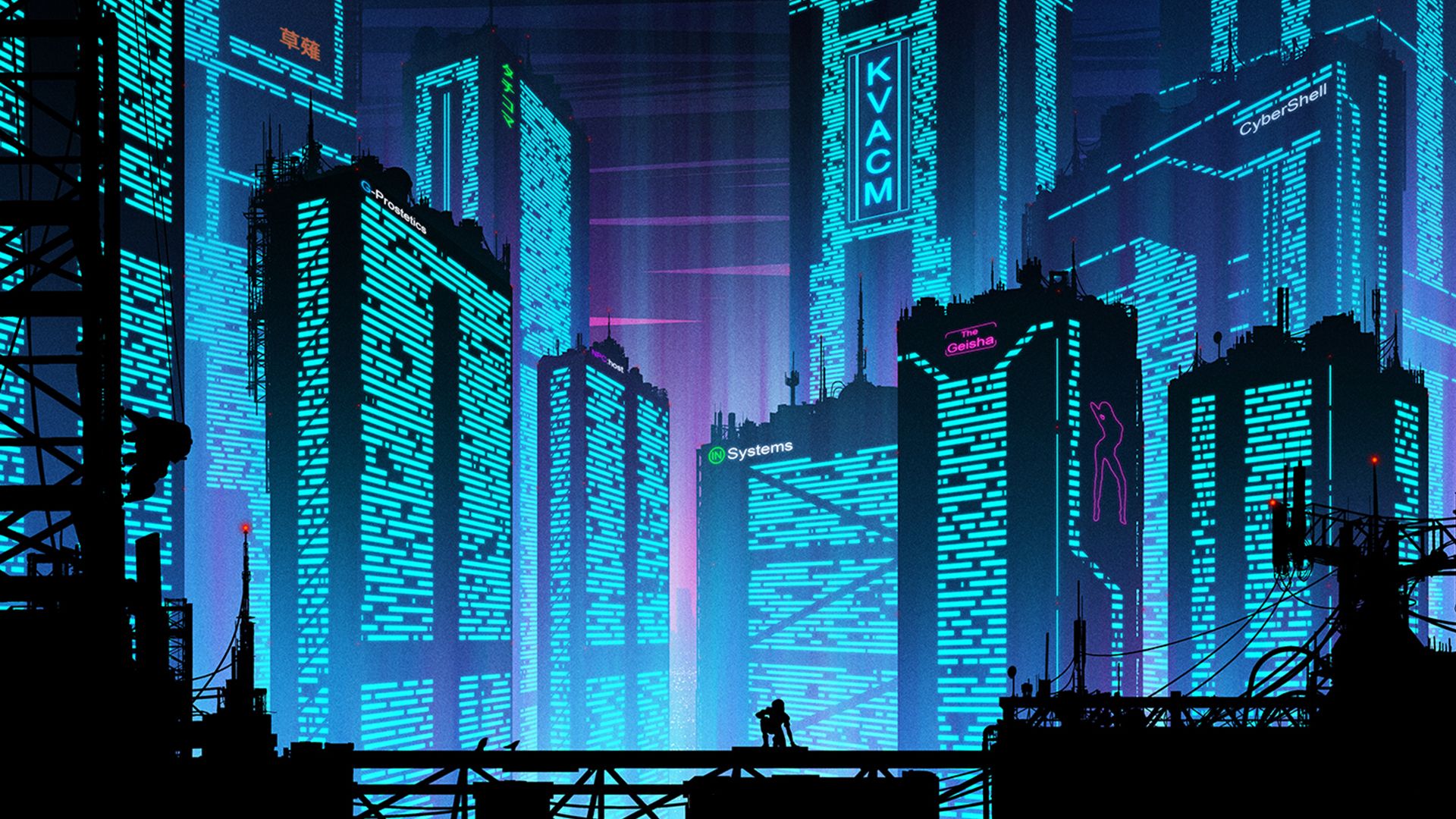 Cyberpunk City Minimalist Digital Art 4K Wallpaper #6.1048