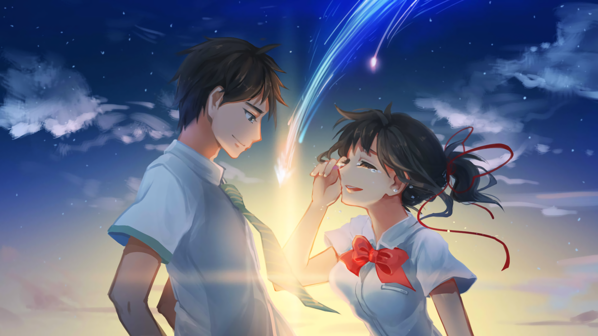 Your name wallpaper. Мицуха Миямидзу и таки Татибана. Таки Тачибана и Мицуха Миямидзу. Твоё имя Мицуха и таки. Твоё имя таки Татибана.