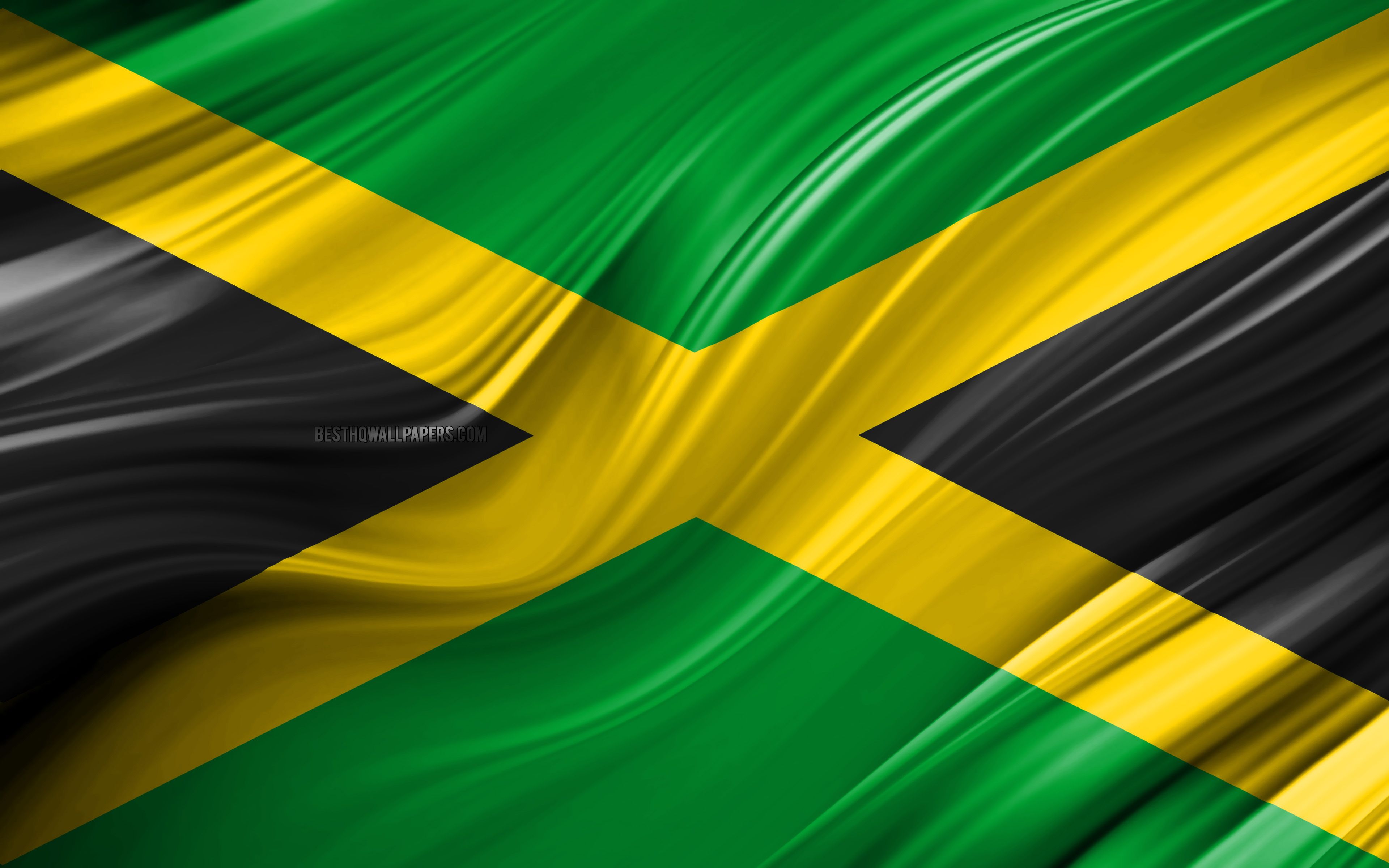 4k, Jamaican Flag, North American Countries, 3D Waves, HD Wallpaper