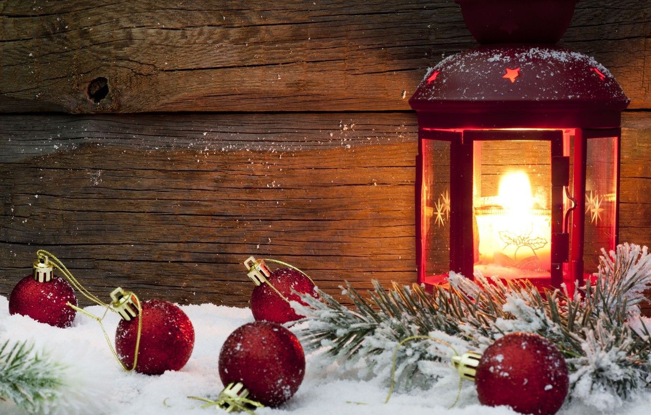 Wallpaper winter, snow, red, background, fire, holiday, balls, Wallpaper, toys, new year, candle, lantern, wallpaper, new year, widescreen, background image for desktop, section новый год