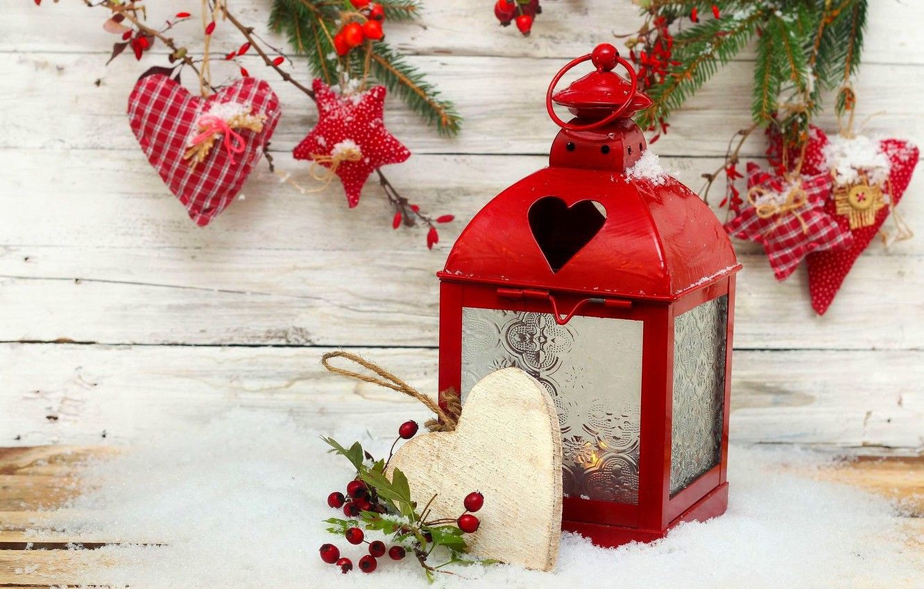 Wallpaper winter, snow, holiday, heart, star, candles, Christmas, lantern, New year, star, Happy New Year, heart, winter, snow, Merry Christmas, holiday image for desktop, section новый год