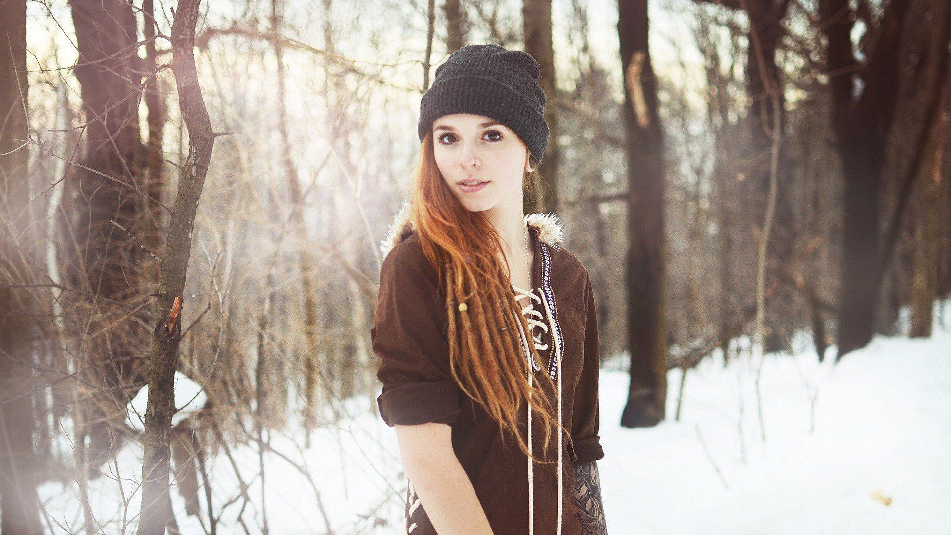 women, Face, Redhead, Winter, Snow, Sunlight, Trees, Tattoo, Dreadlocks HD Wallpaper / Desktop and Mobile Image & Photo