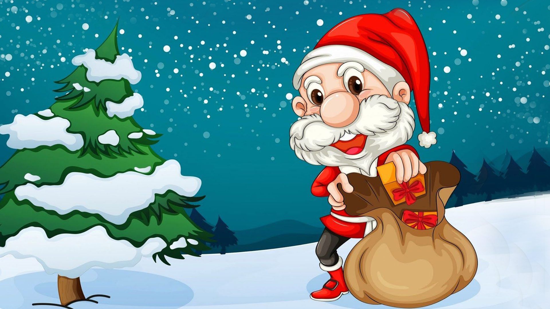 Merry Christmas Santa Claus Christmas tree Cartoon HD Wallpaper For Deskx2400, Wallpaper13.com