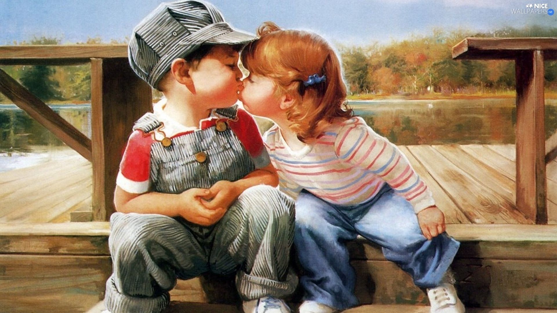 girl, first, kiss, boy wallpaper: 1920x1080