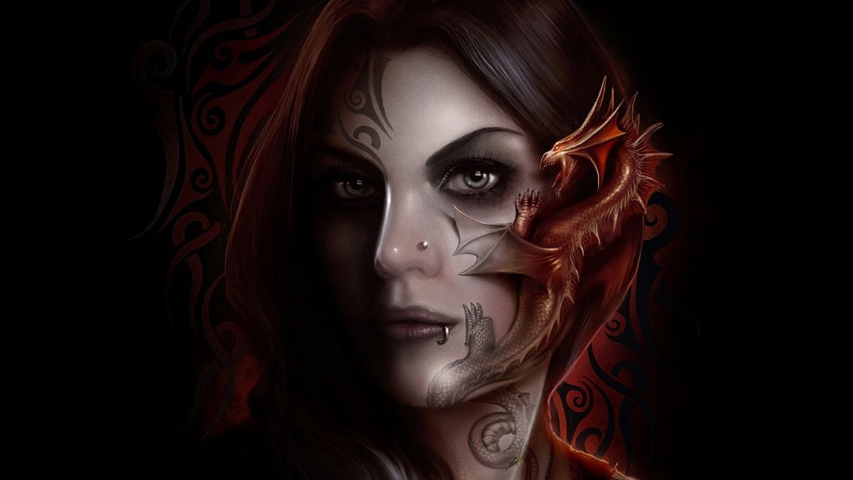 Arts gothic dark tattoo alive dragon face wallpaperx1080