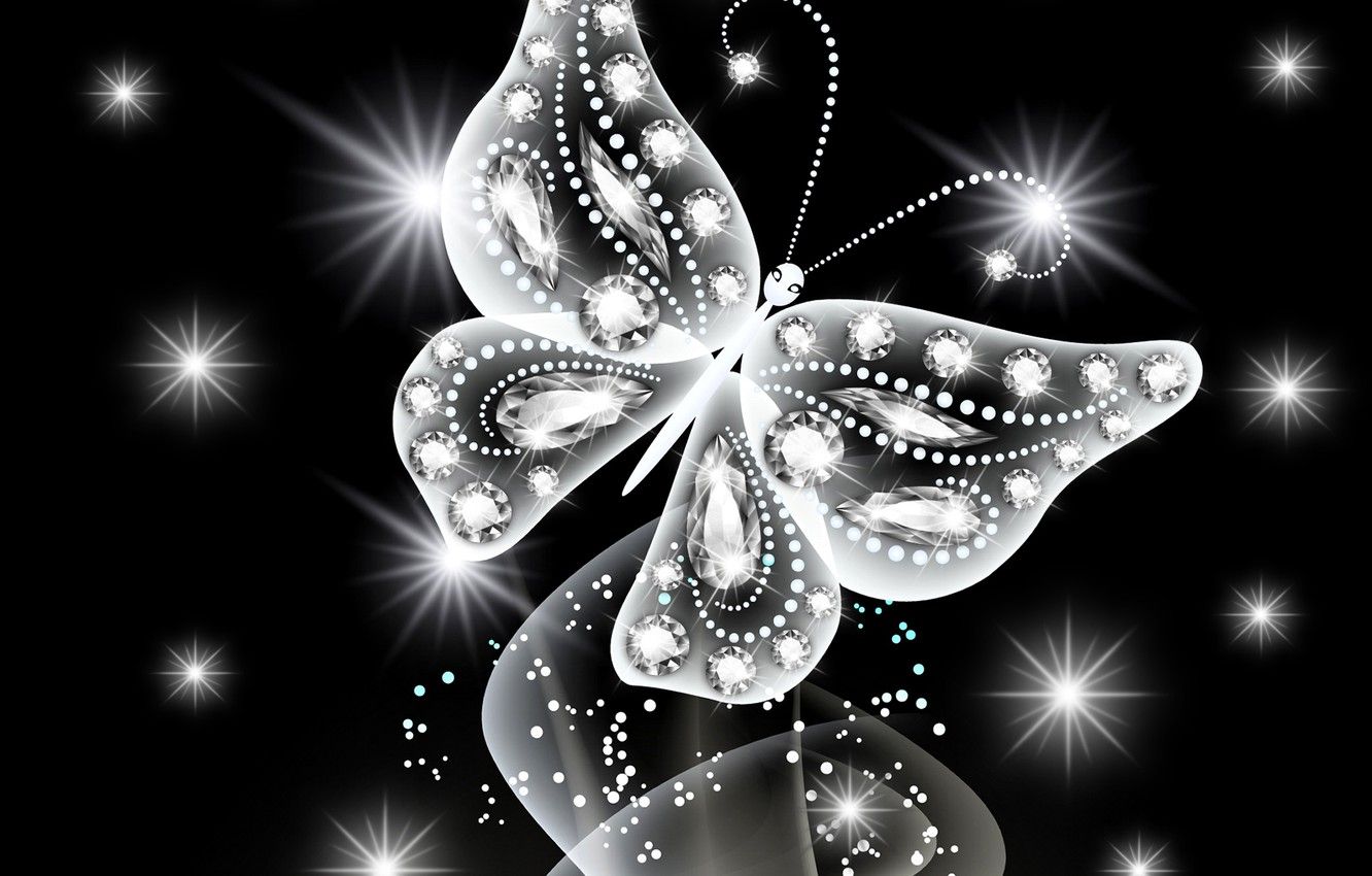 Wallpapers butterfly, abstract, white, butterfly, glow, neon, sparkle, diamonds, neon, jem image for desktop, section абстракции