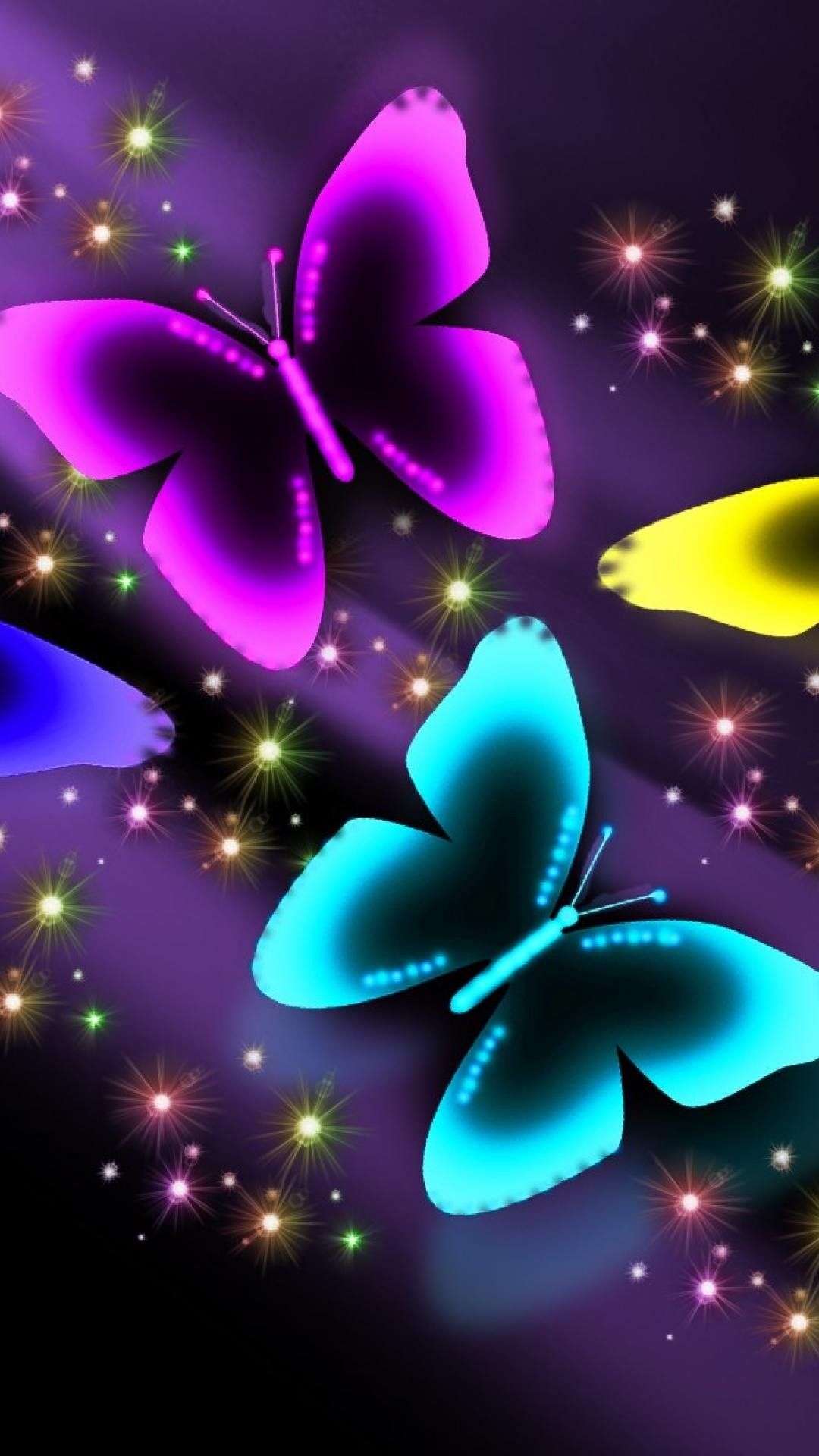 Neon Wallpaper For Mobile Butterfly On Black Background Wallpaper & Background Download