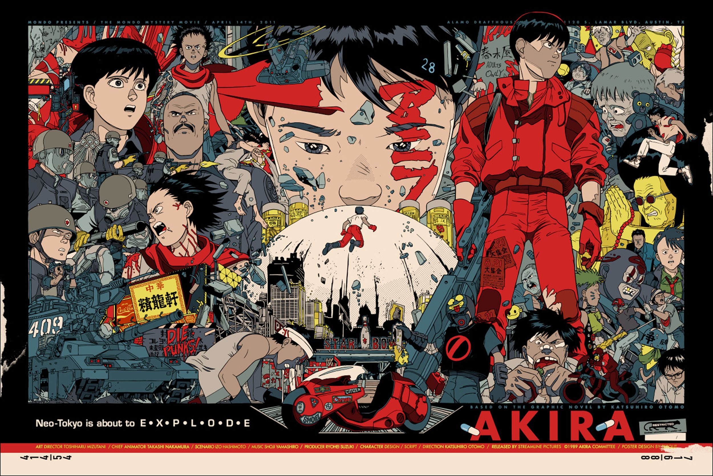 Tyler Stout's full poster for 'Akira' is being made exclusively available to the lucky people attending the Mondo Mystery. Akira anime, Akira poster, Akira manga