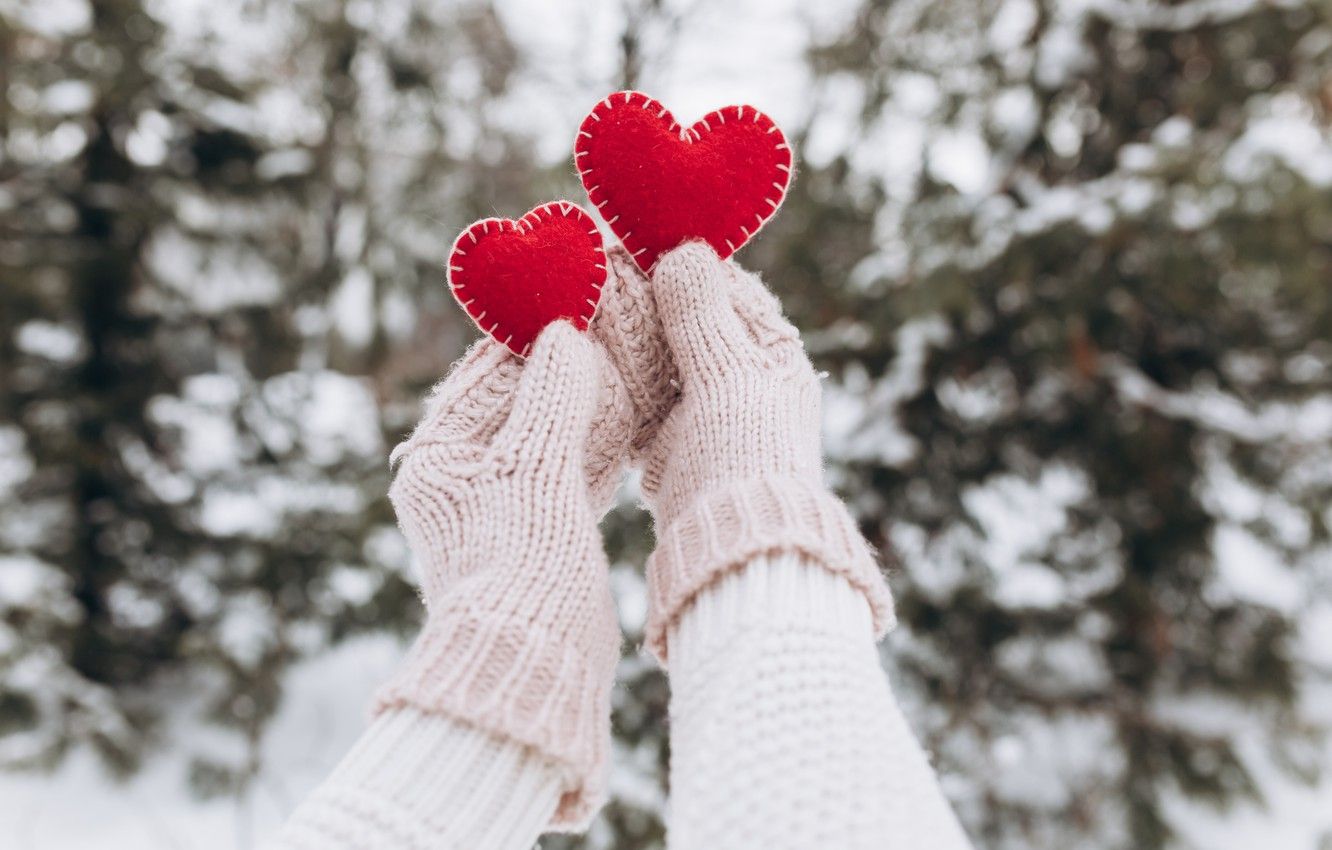 Wallpaper winter, snow, love, heart, love, heart, winter, mittens, snow, romantic, hands, valentine image for desktop, section настроения