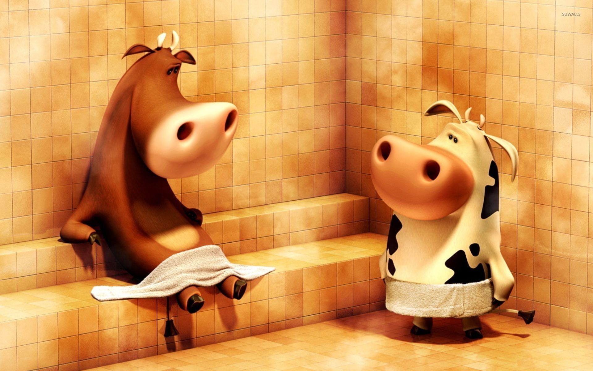 Cows in the sauna wallpaper wallpaper
