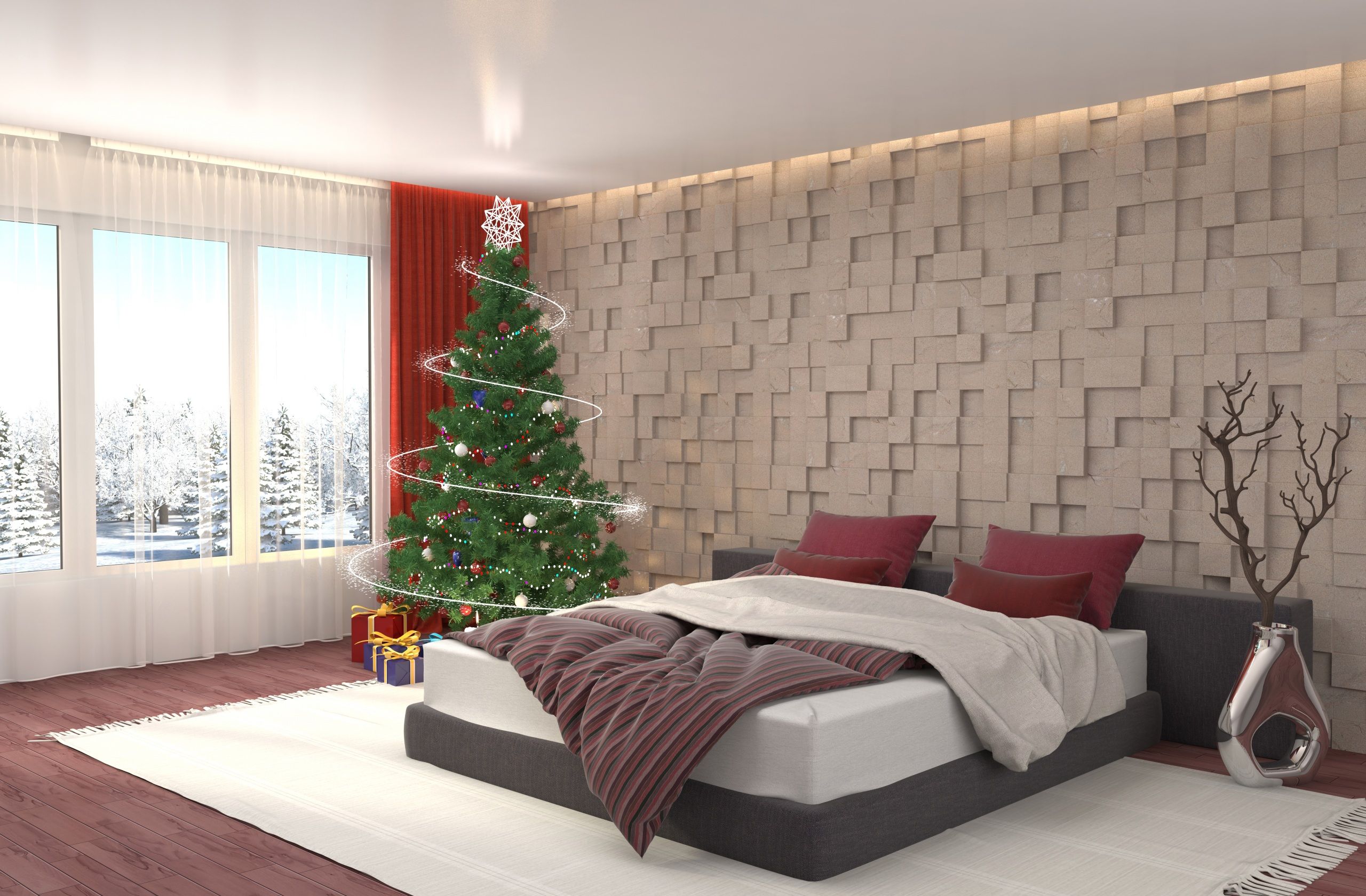 Desktop Wallpaper Christmas Bedroom 3D Graphics Christmas 2560x1680
