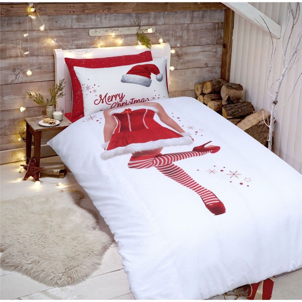 Santa and Mrs Clause Girls Christmas Bedding Xmas Duvet Set Single 454334