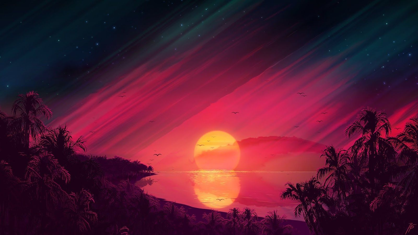 Desktop wallpaper sunset painting