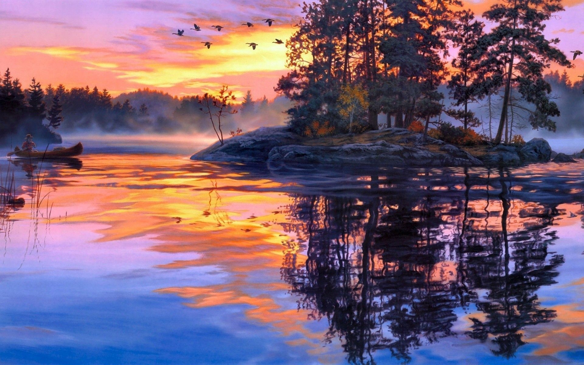 Boating Sunset Painting