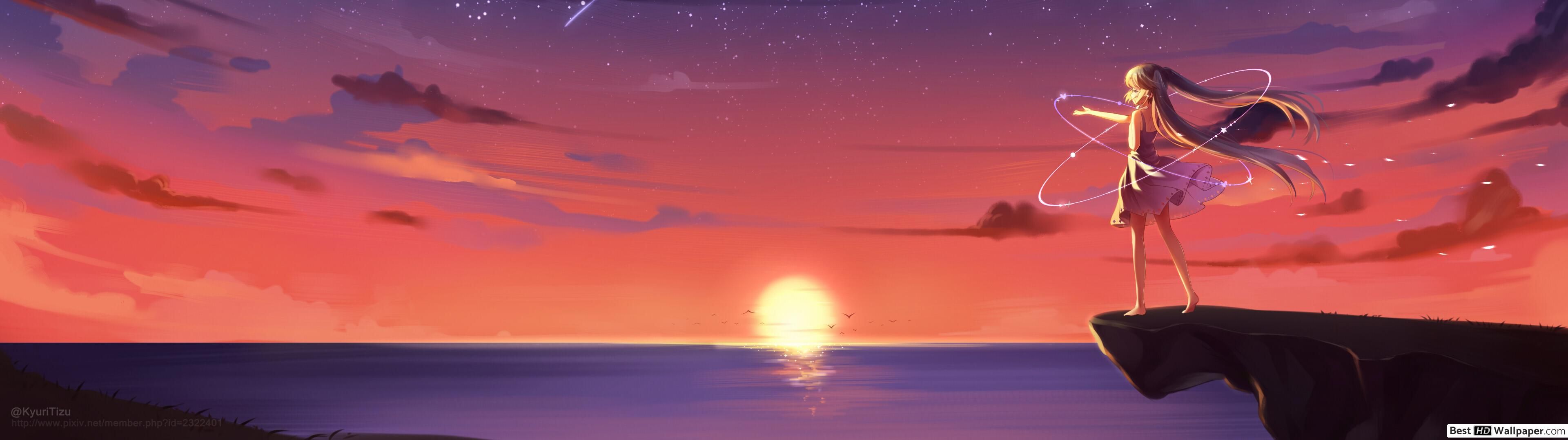 Anime sunset art HD wallpaper download