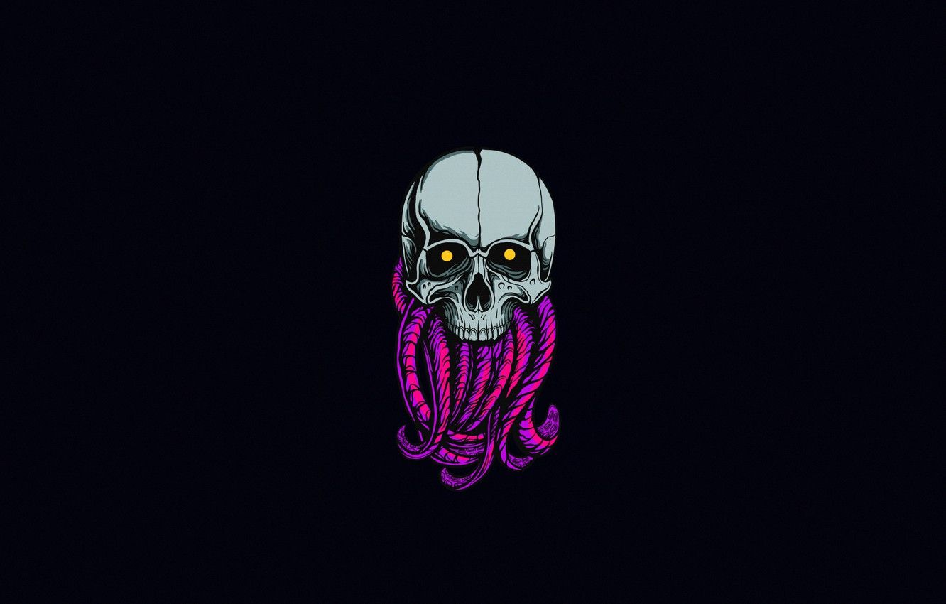 Wallpaper Minimalism, Skull, Style, Background, Art, Art, Tentacles, Style, Sake, Background, Octopus, Minimalism, Tentacles, Octopus monster, by Adhitamamorningstar, Adhitamamorningstar image for desktop, section минимализм