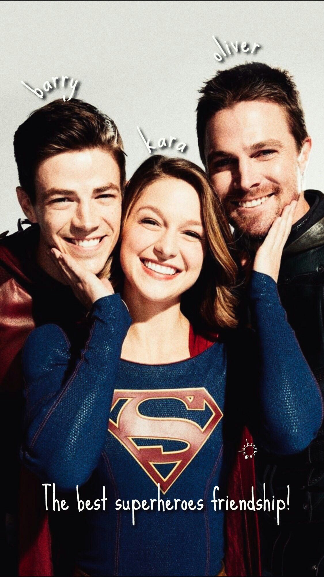 Kara Zor El Oliver Queen And Barry Allen. Melissa Benoist Stephen Amell And Grant Gustin Supergirl Arrow And The F. Supergirl And Flash, Supergirl, Supergirl Tv