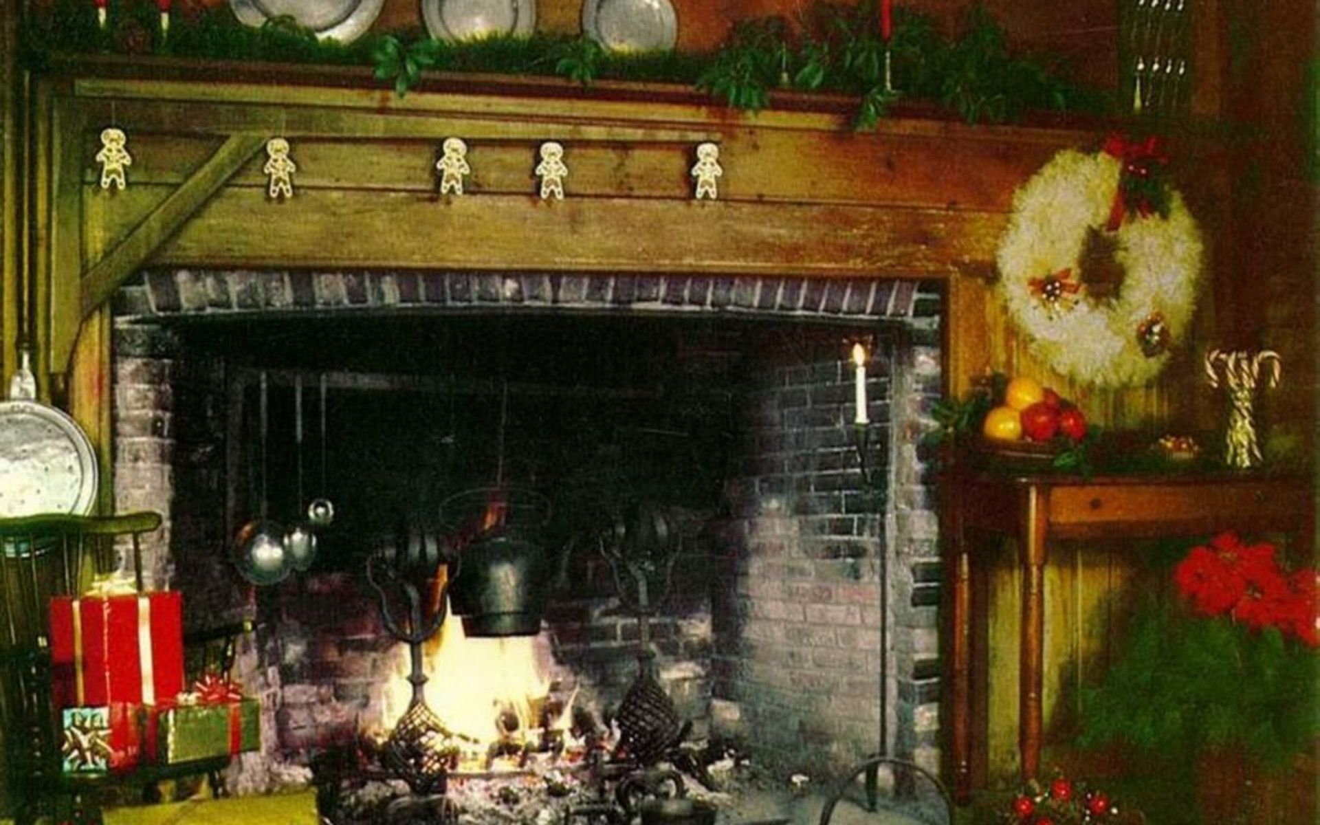 Christmas, fireplace, wallpaper, other