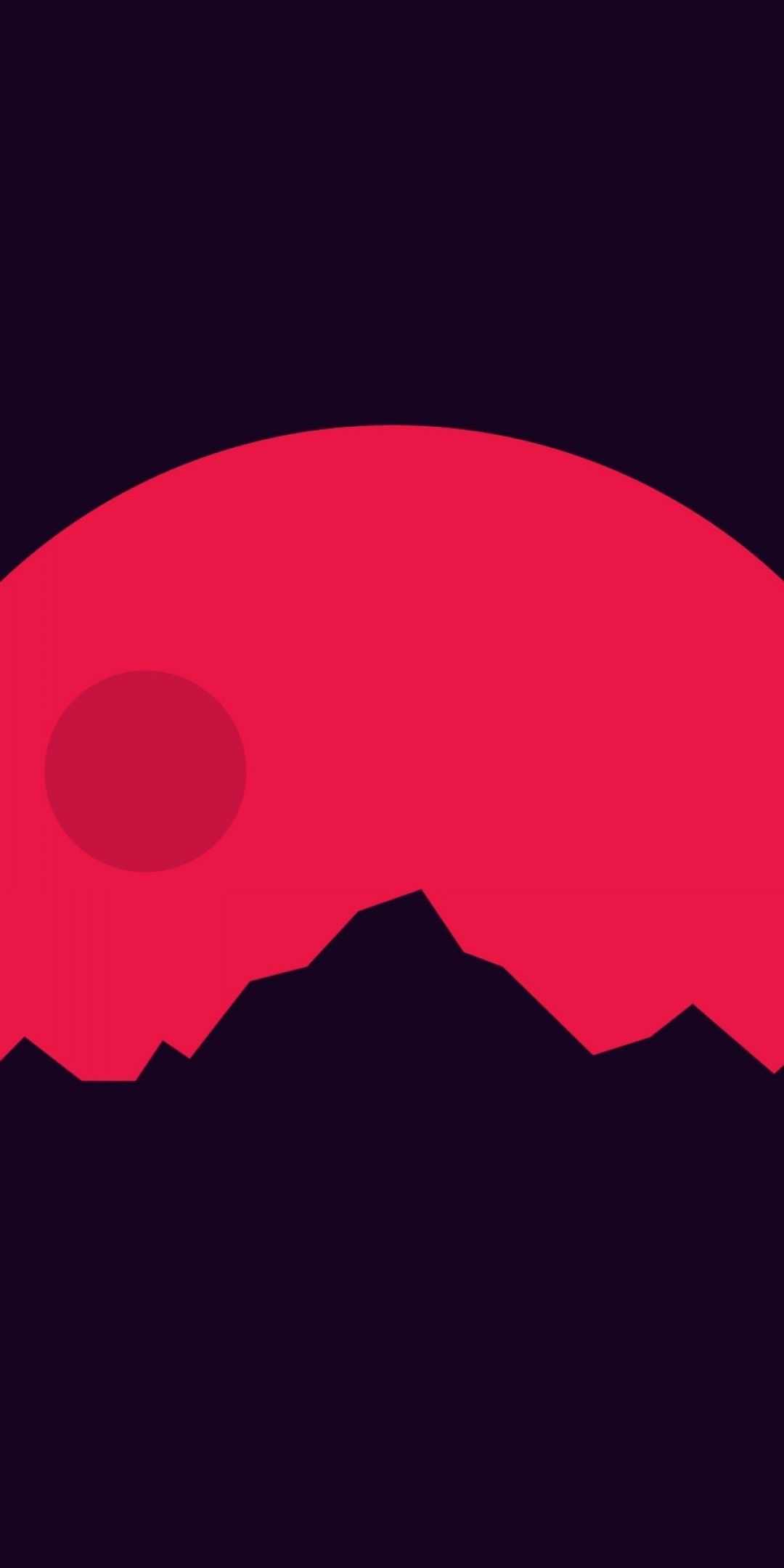 Download 1080x2160 Red Moon, Mountain, Minimal, Flat Wallpaper for Huawei Mate 10