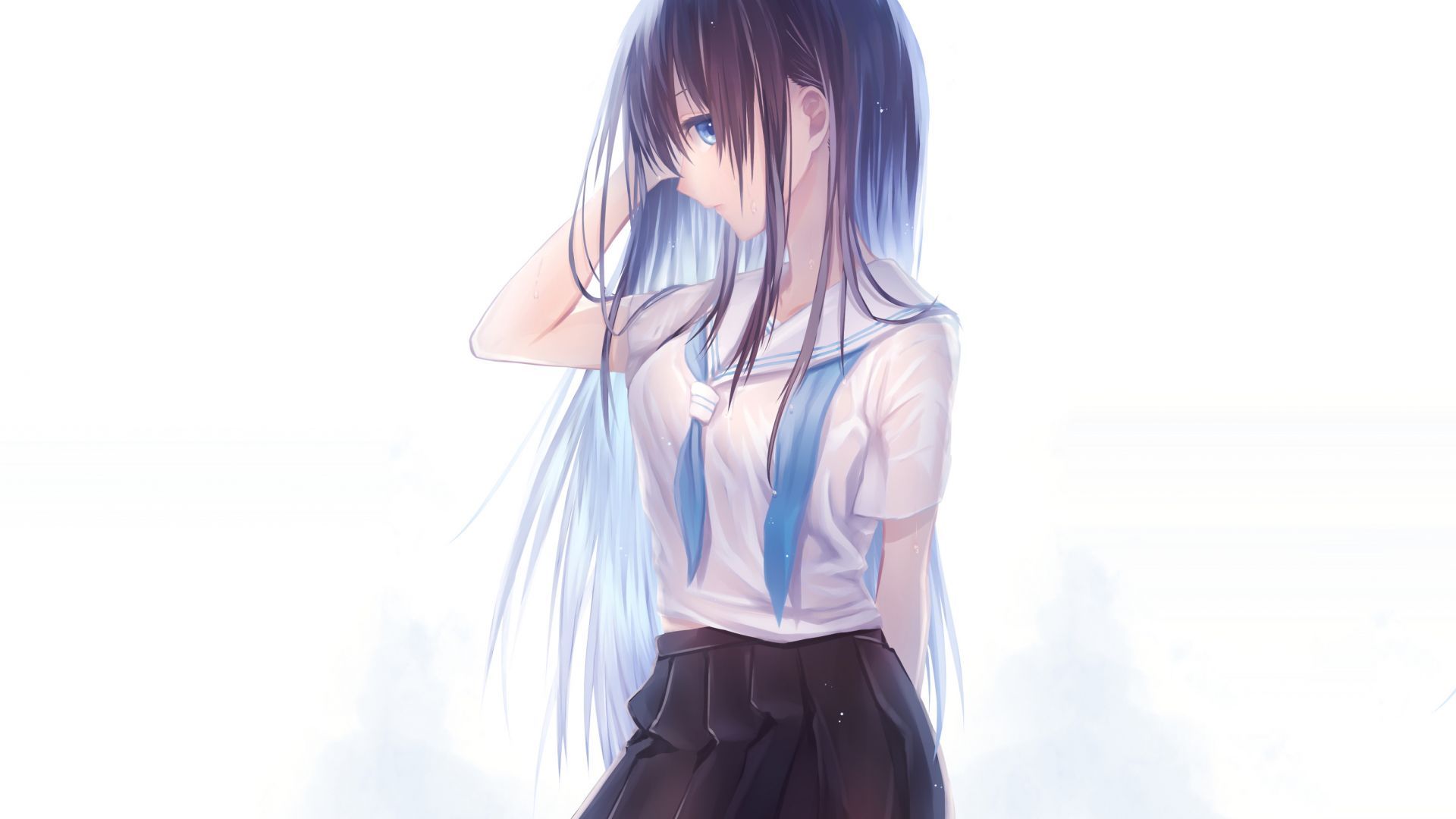 Desktop wallpaper school dress, anime girl, long hair, cute, art, HD image, picture, background, 44c13f