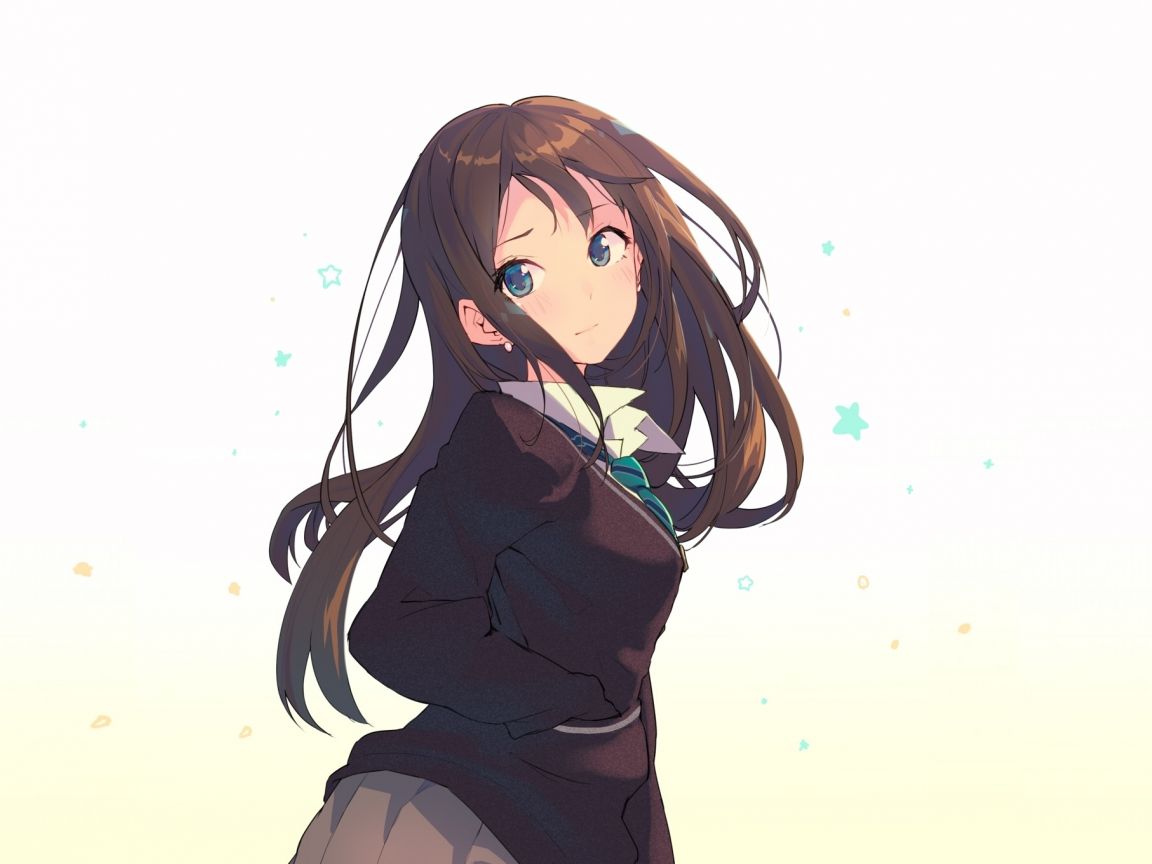 Download 1152x864 wallpaper anime, cute, school girl, long hair, blue eyes, art, standard 4:3, fullscreen, 1152x864 HD image, background, 16653