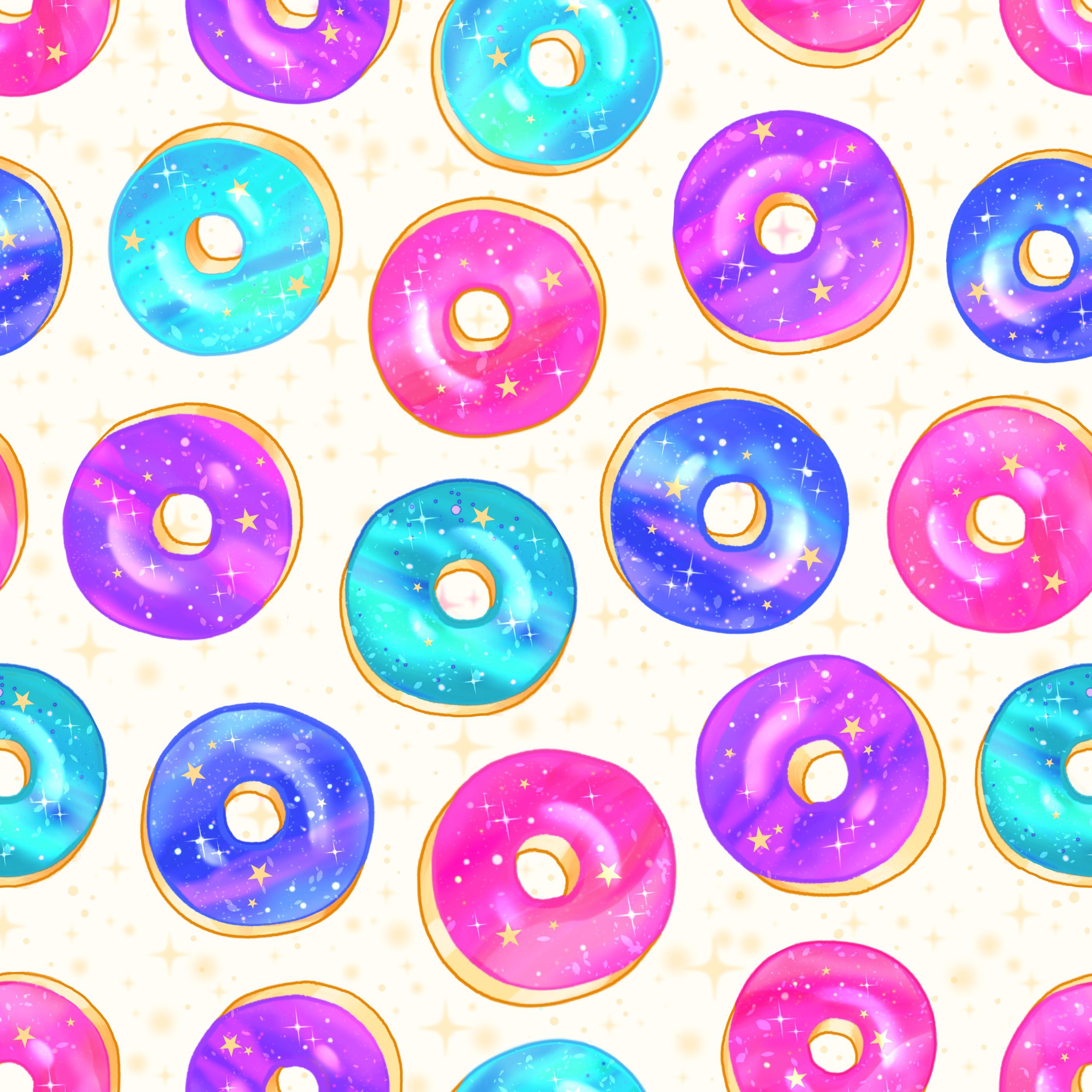 Colorful fabrics digitally printed by Spoonflower Donuts on Cream. iPhone wallpaper kawaii, Donut background, Spoonflower fabric
