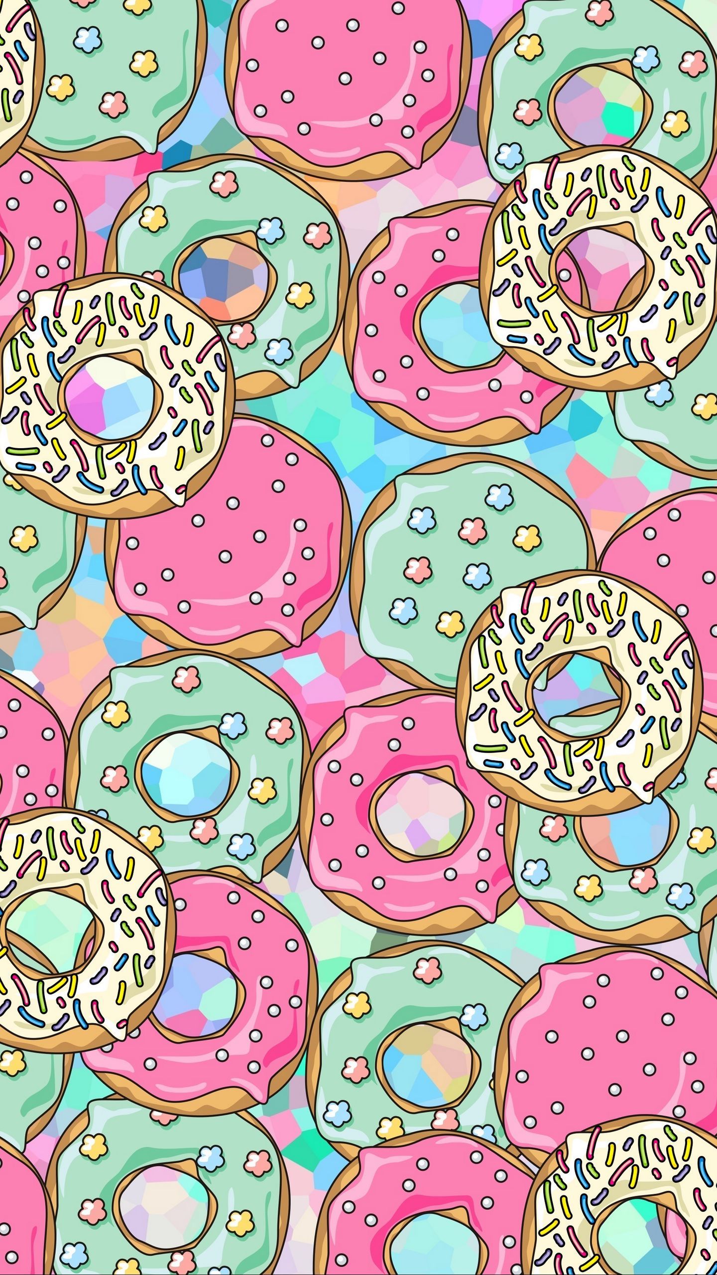 Download wallpaper 1440x2560 donuts, patterns, sweet, colorful, texture qhd samsung galaxy s s edge, note, lg g4 HD background