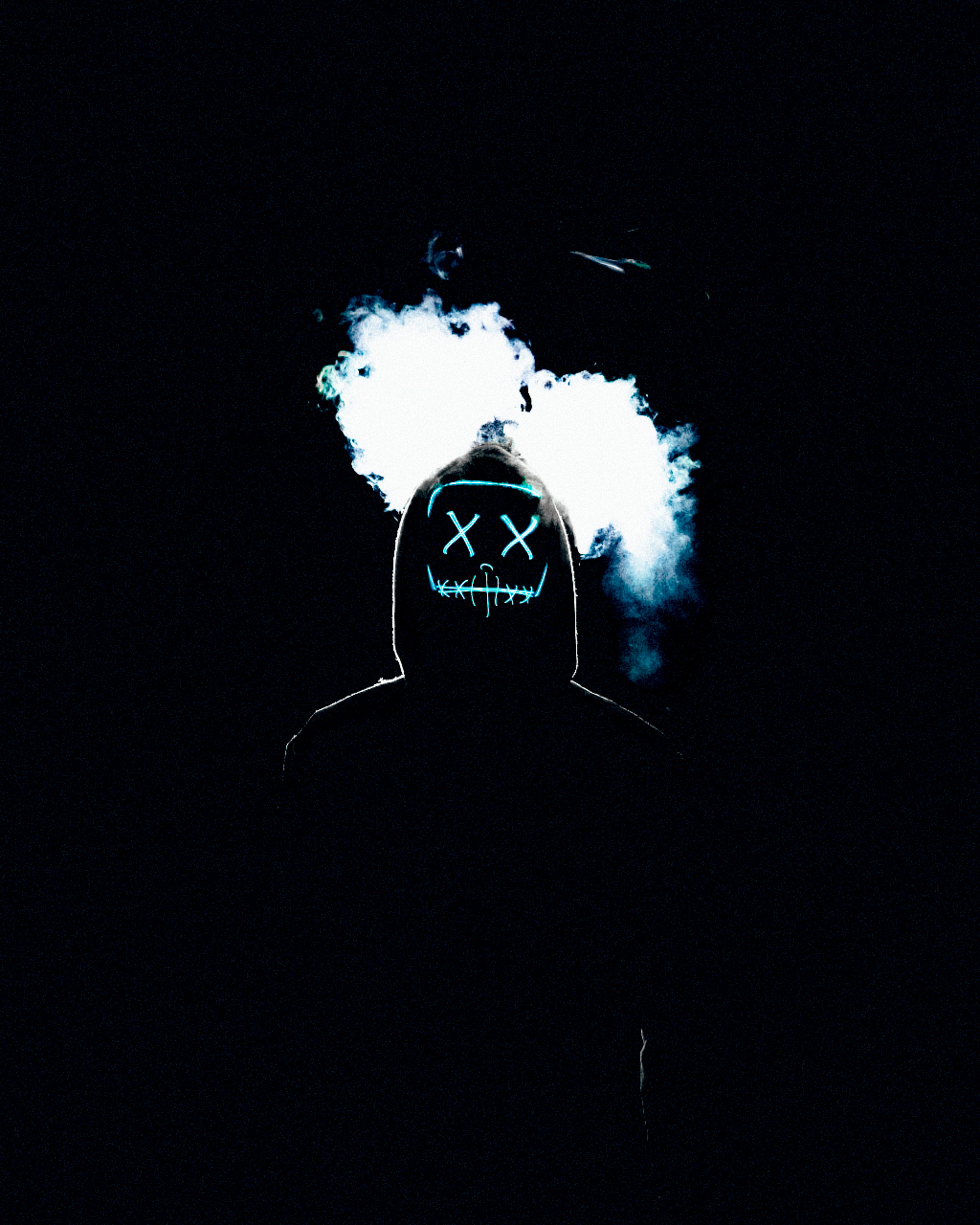 Man Wallpaper 4K, LED mask, AMOLED, Smoke, Black background, Photography