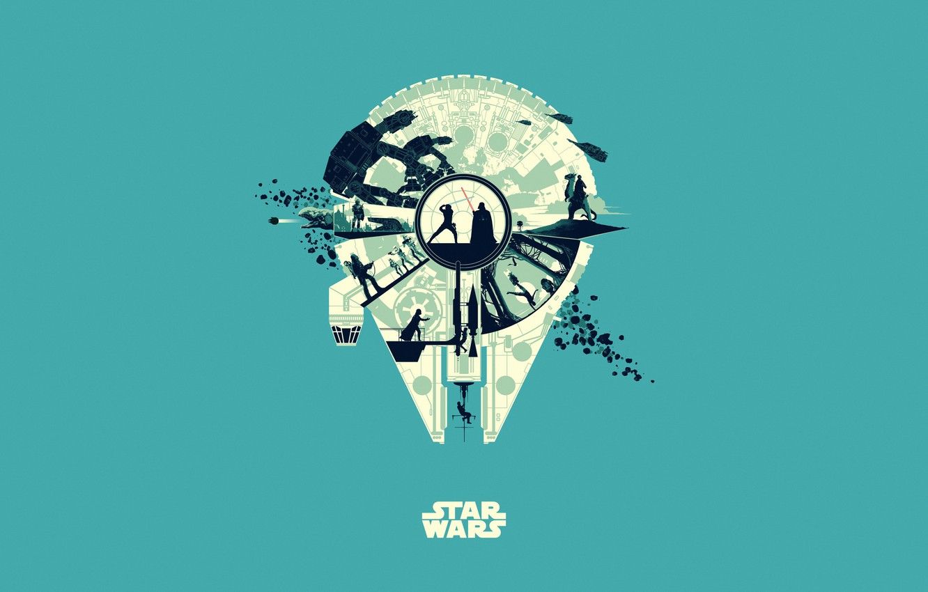 Wallpaper Minimalism, Star Wars, Movie, Star wars, Art, Art, Fiction, Fiction, Minimalism, Character, Millennium Falcon, Film, Characters, StarWars, Characters, Character image for desktop, section минимализм