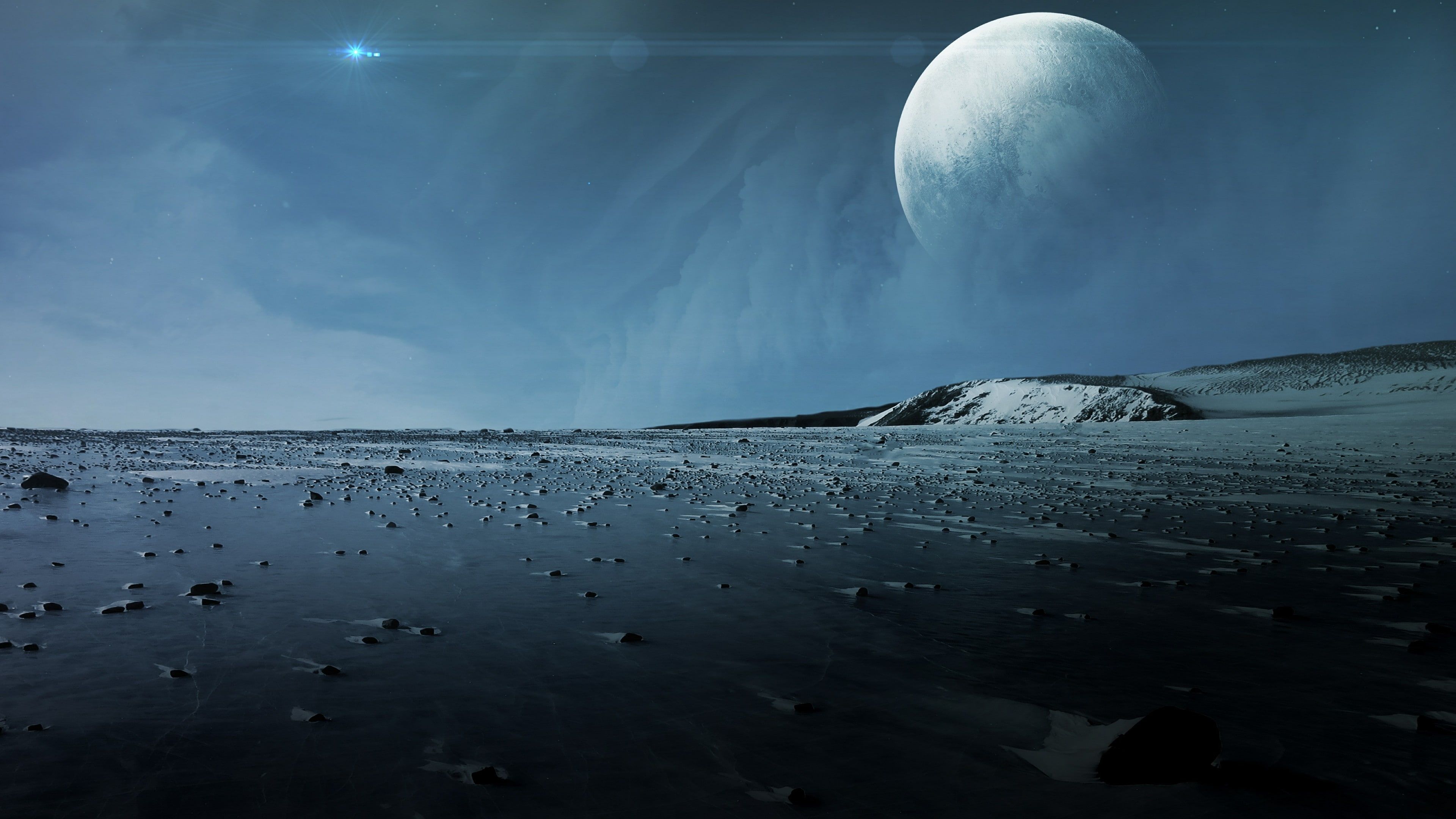 planet #sky #moon #ice #surface alien planet fantasy landscape #landscape #horizon K #wallpaper #hdwallpaper #desktop. Fantasy landscape, Alien planet, Planets