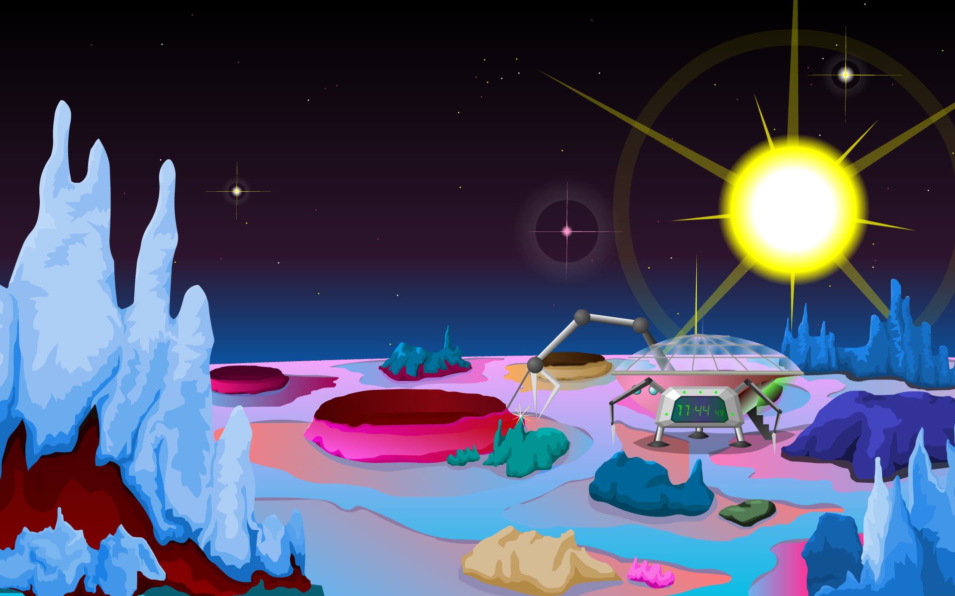 Alien Planet Clock: a pictureque view of a planet's surface in your screensaver!