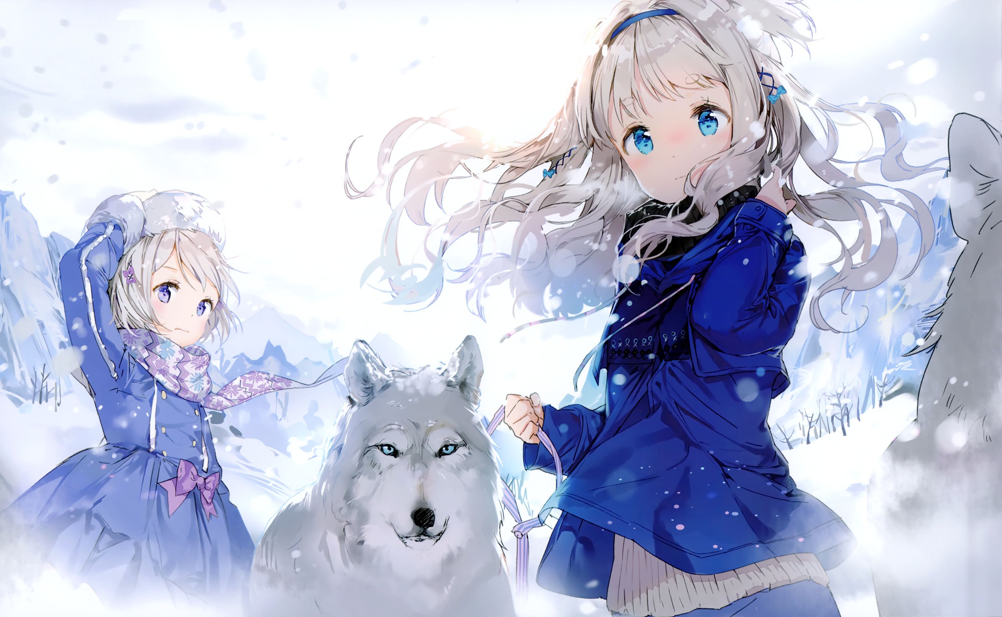 Anmi Snow Wolf Scarf Long Hair Winter Anime Anime Girls Wallpaper:3282x2021