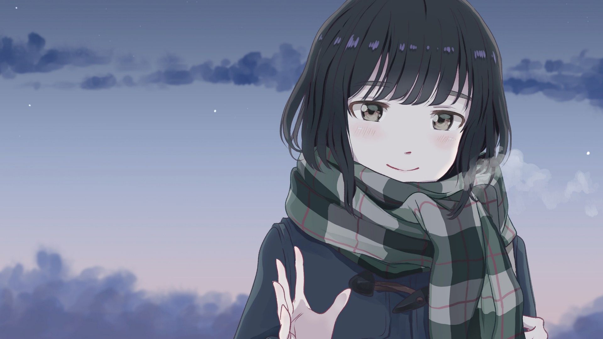 Desktop Wallpaper Cute, Original, Anime Girl, Winter, Scarf, HD Image, Picture, Background, 526753