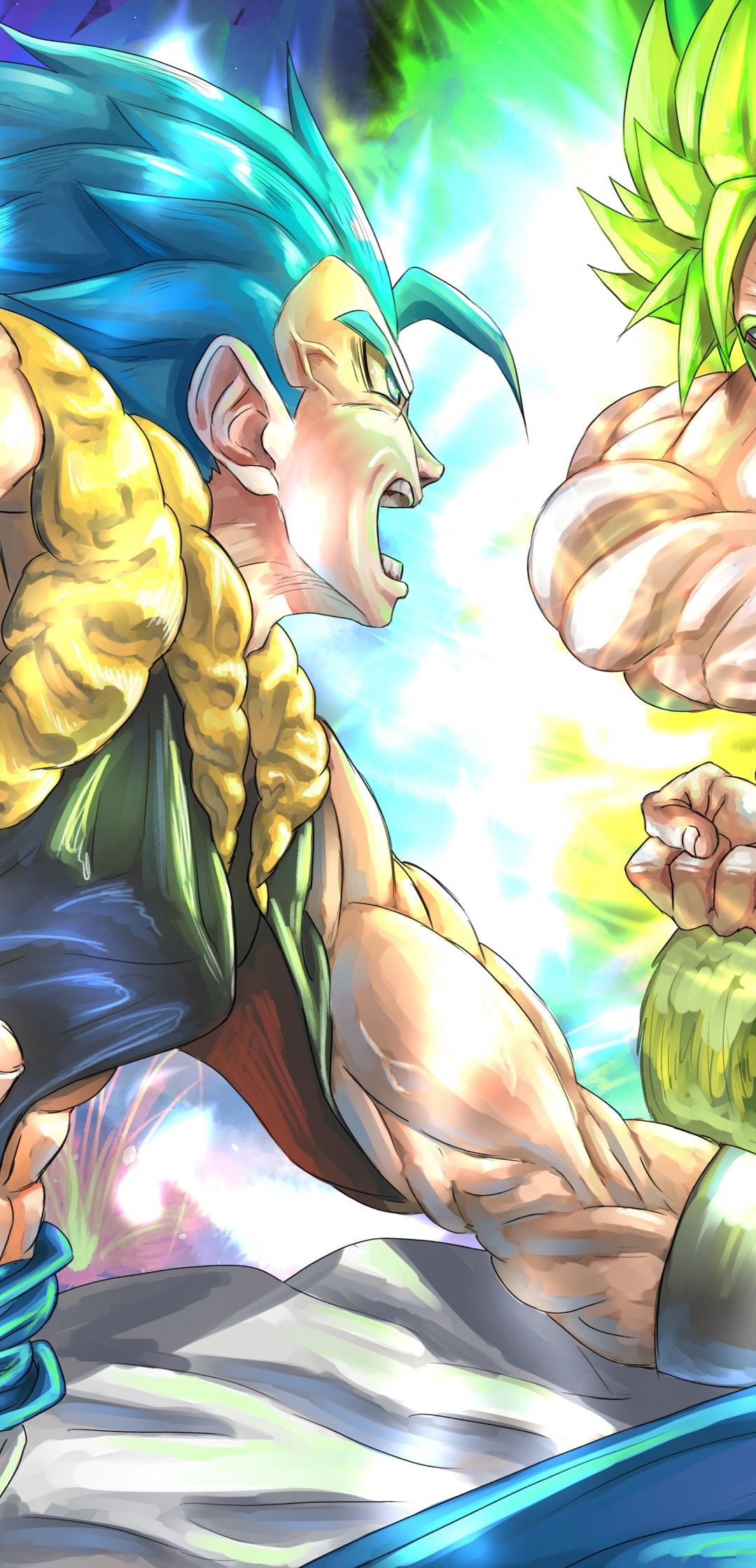 Download 1080x2240 Goku Vs Broly, Dragon Ball Super: Broly, Artwork, Scream Wallpaper for Huawei P20 Pro