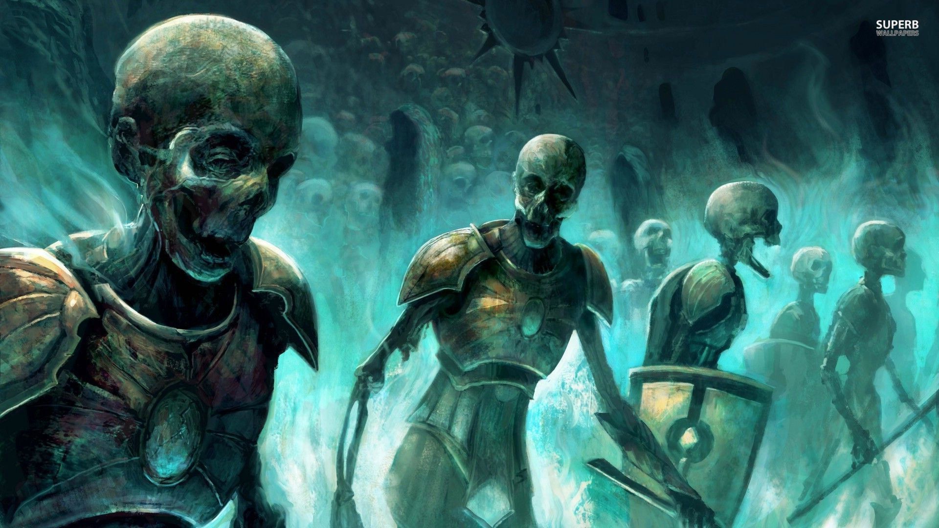 Orzhov Syndicate Gathering wallpaper. Fantasy kunst, Dark fantasy, Skelett kunst