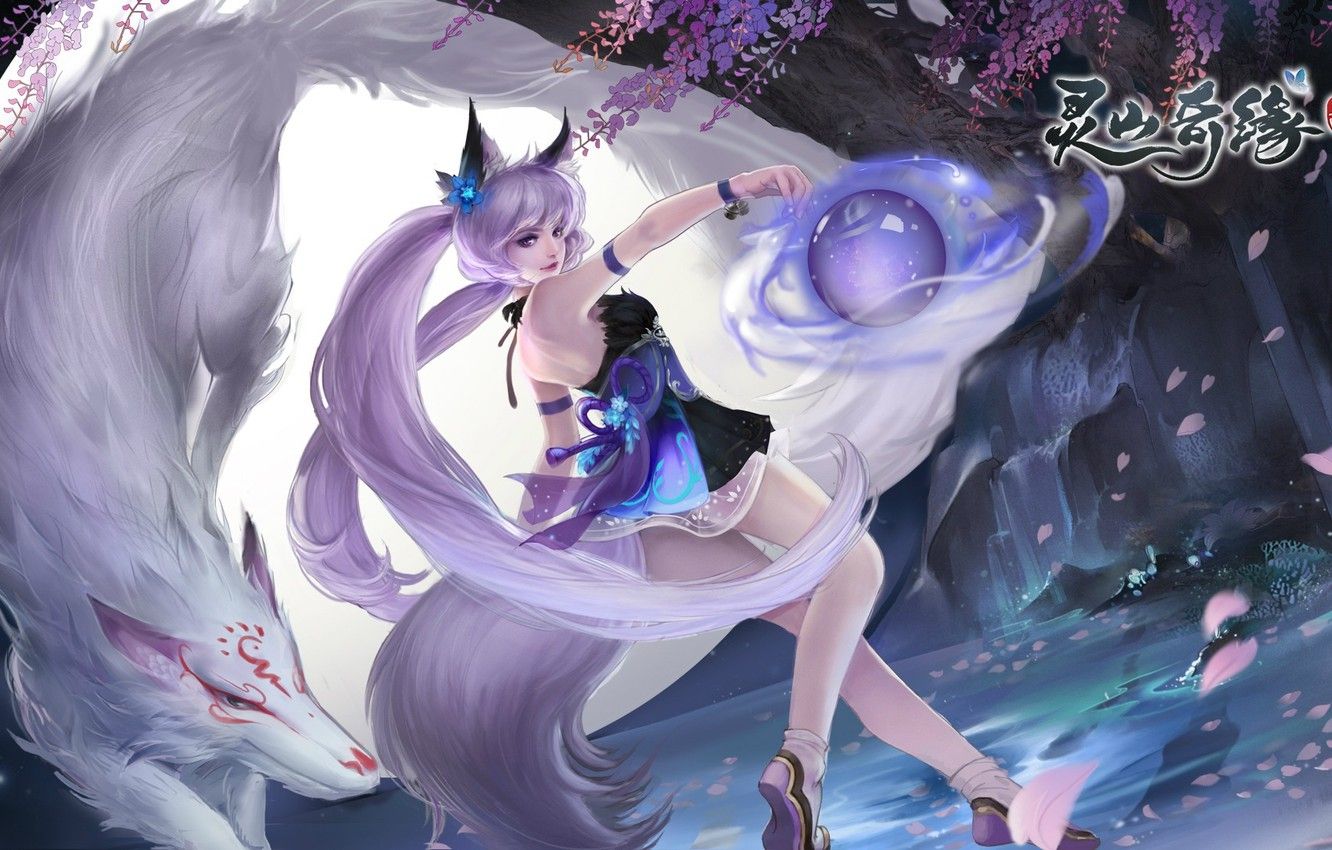Wallpaper girl, magic, the game, art, Fox, Lingshan Qiyuan, CG Art image for desktop, section арт