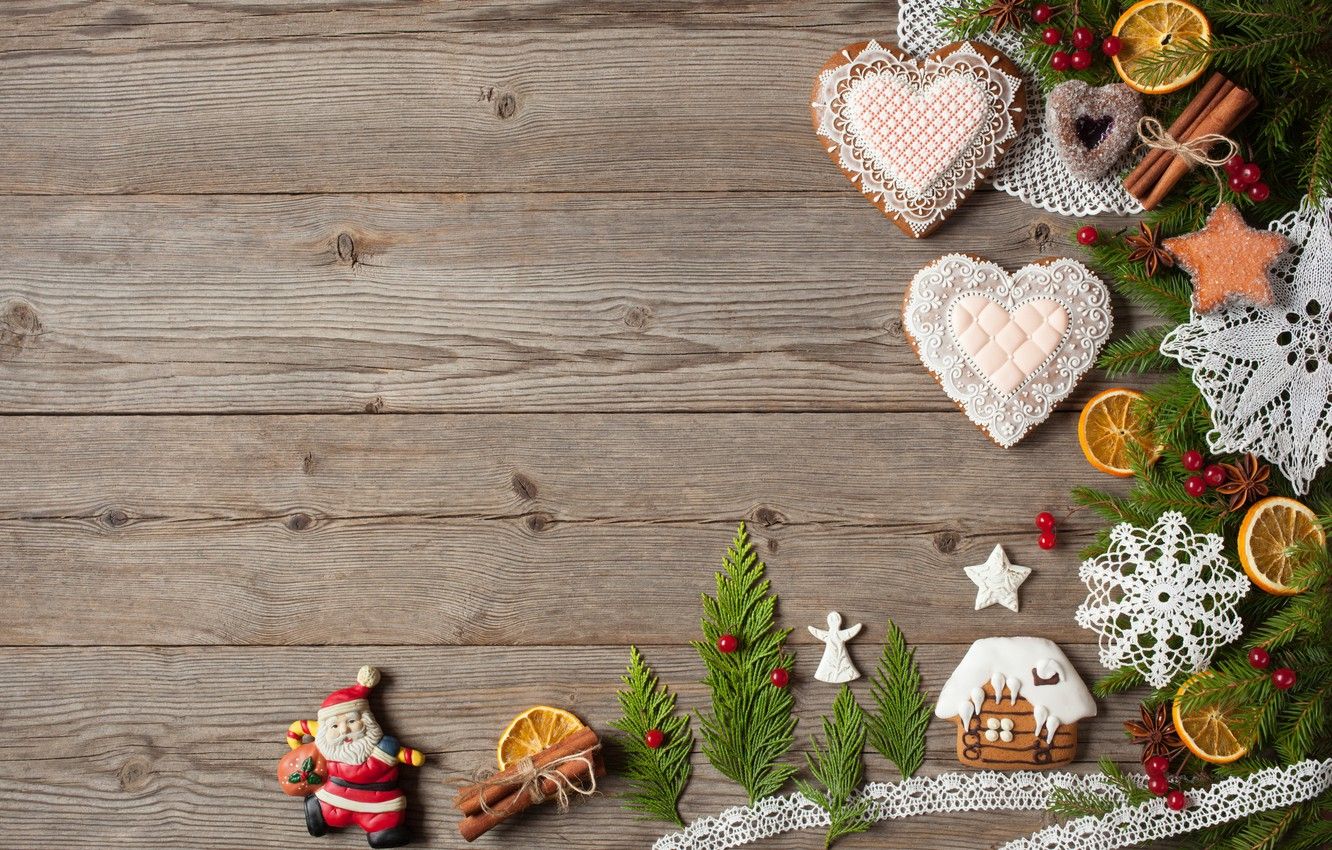 Wallpaper decoration, berries, tree, New Year, cookies, Christmas, hearts, snowmen, fruit, nuts, Christmas, wood, hearts, Merry Christmas, Xmas, cookies image for desktop, section новый год