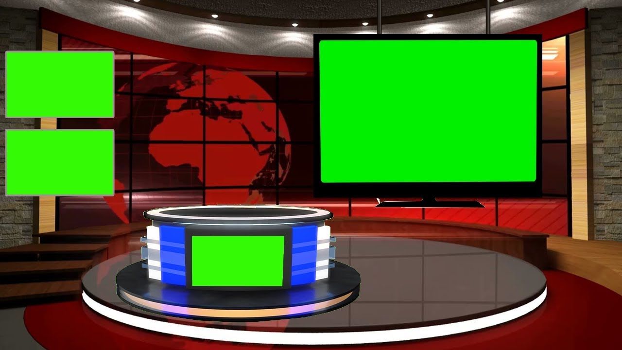 Free Green Screen News Studio With Desk. News TV Set 2019. Free green screen, Green screen video background, Free green screen background
