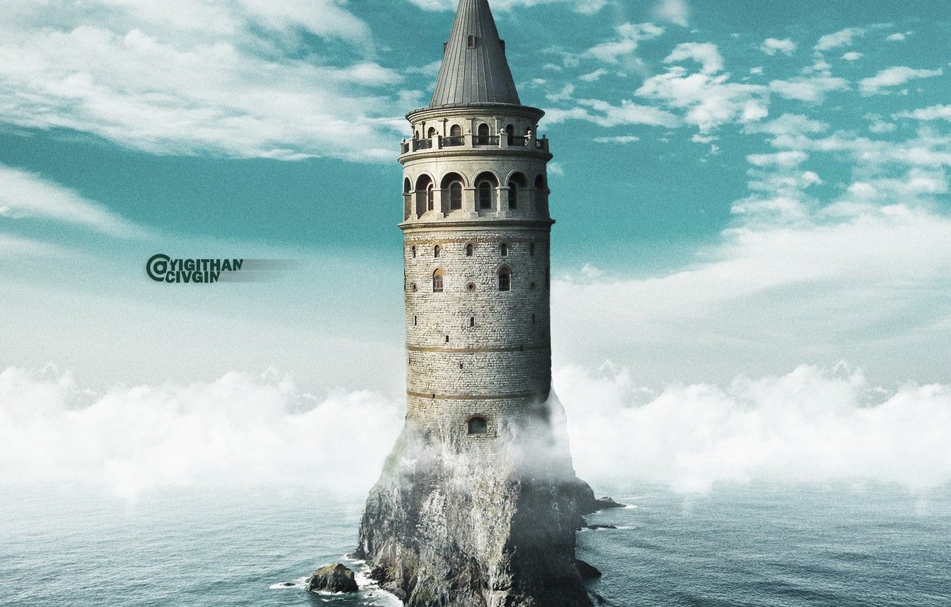 Wallpaper tower, sea, photomanipulation, istanbul, surreal, manipulation, photomanipulate, galata tower image for desktop, section фантастика