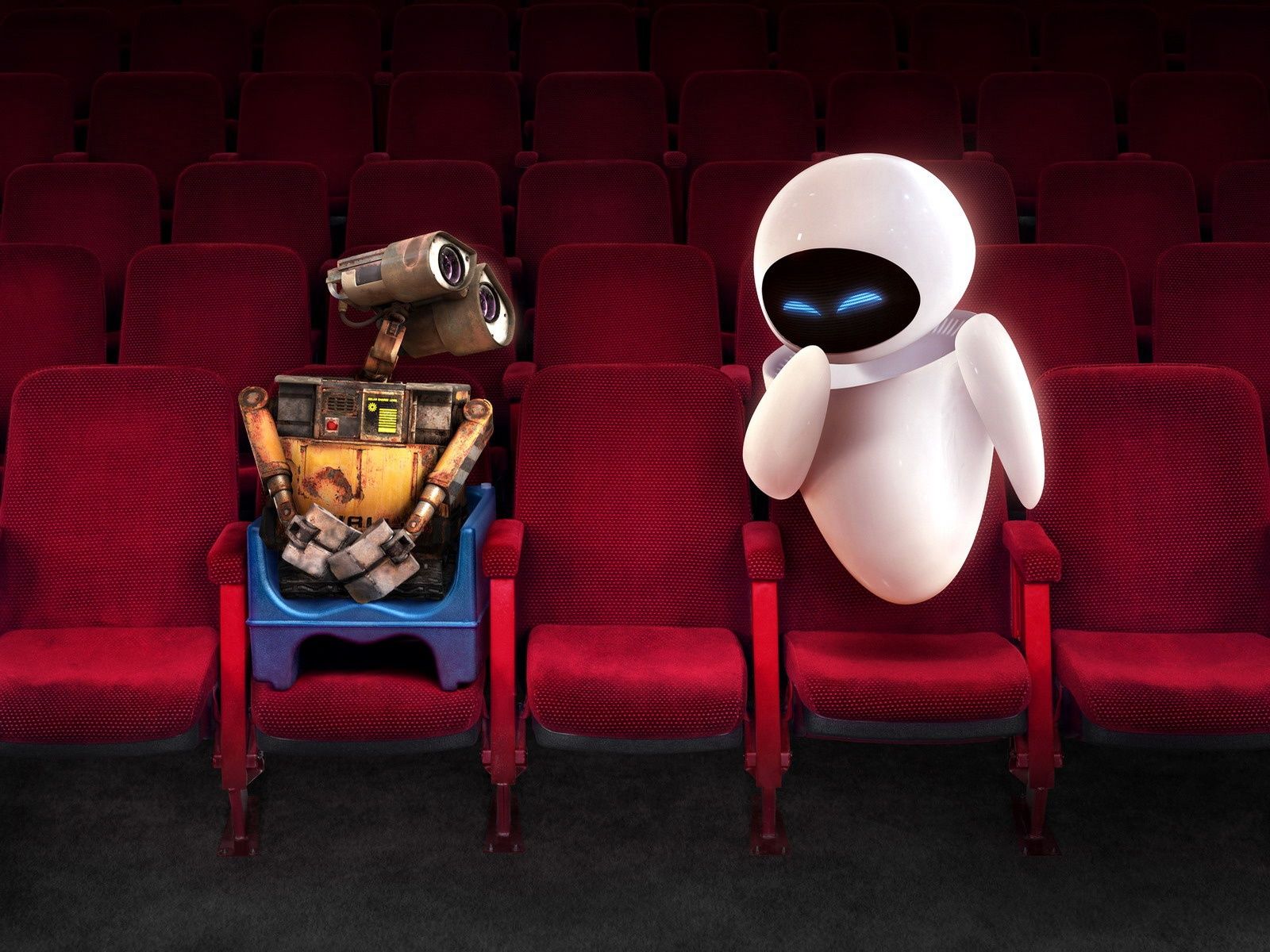 Wall E and EVE in Theater Wallpaper in jpg format for free download