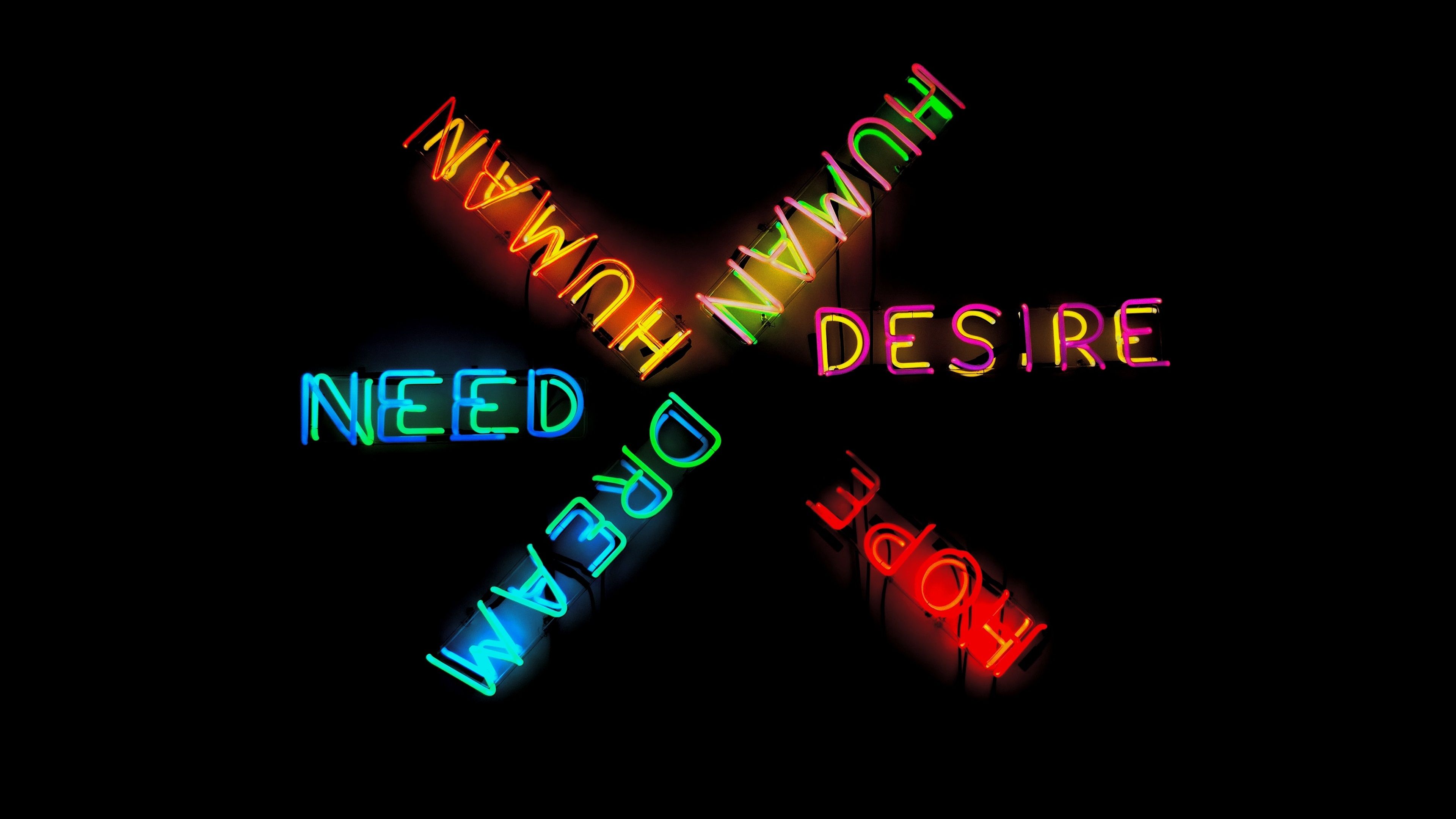 Wallpaper Colorful neon words, darkness 3840x2160 UHD 4K Picture, Image