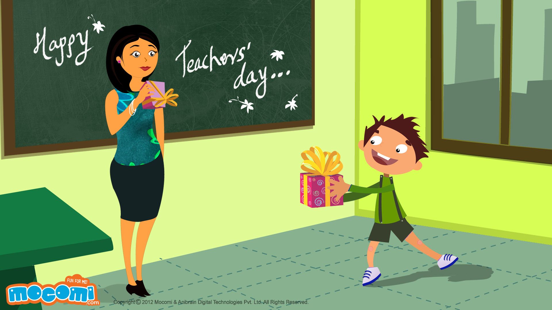 Happy Teachers Giving Gift To Teacher HD Wallpaper