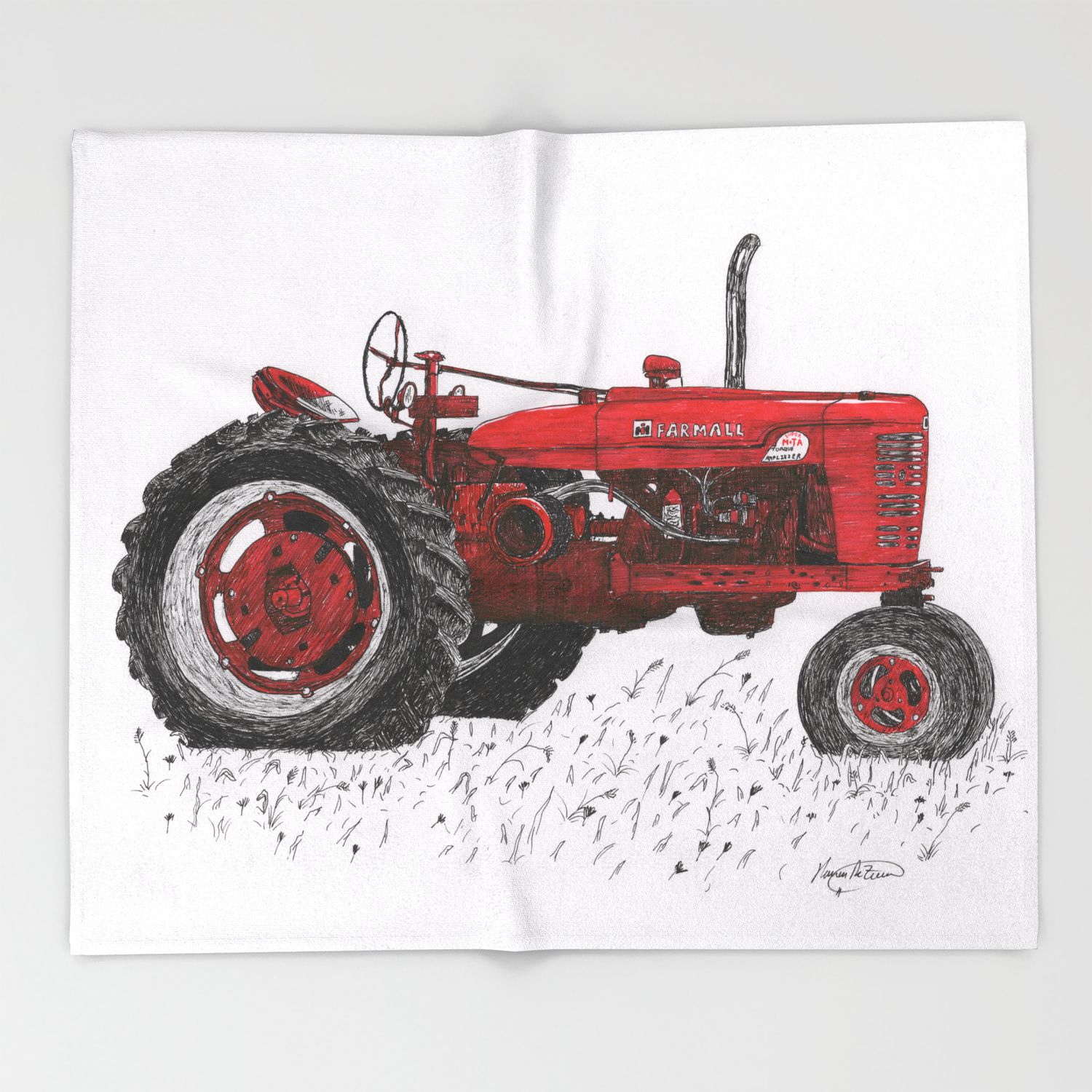 Farmall Super M, International Harvester Tractor Drawing Throw Blanket